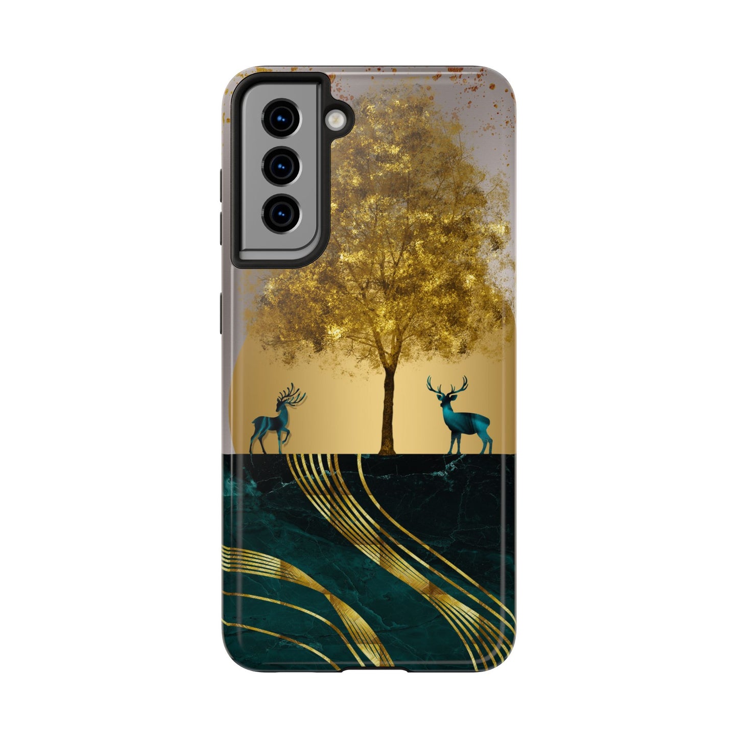 Elegant Wilderness Tough Phone Case - Golden Tree & Deer Design