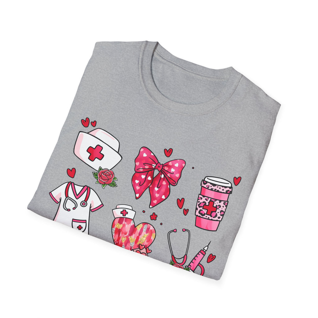 Nurse Love Unisex Softstyle T-Shirt - Heart & Bow Design for Healthcare Professionals