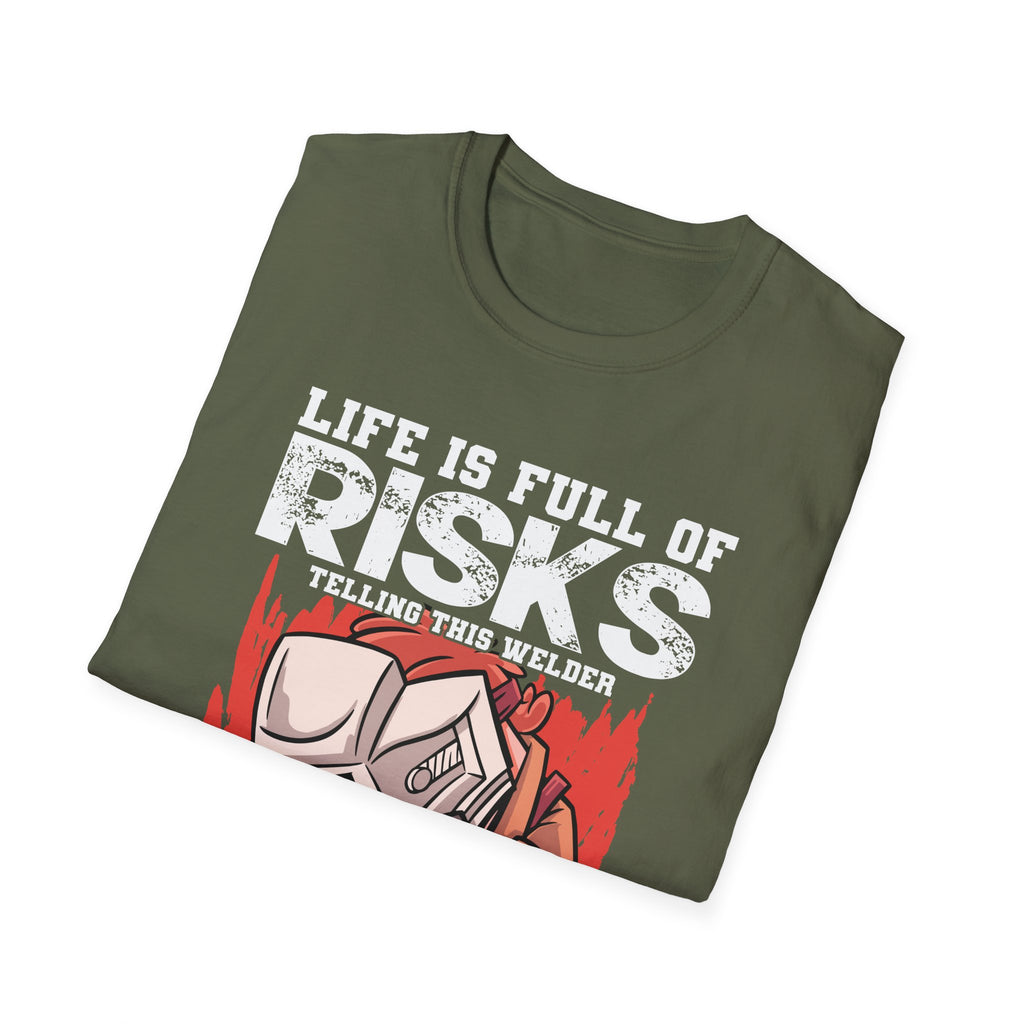 Welding Risks Unisex Softstyle T-Shirt - Perfect for Welders and Safety Enthusiasts