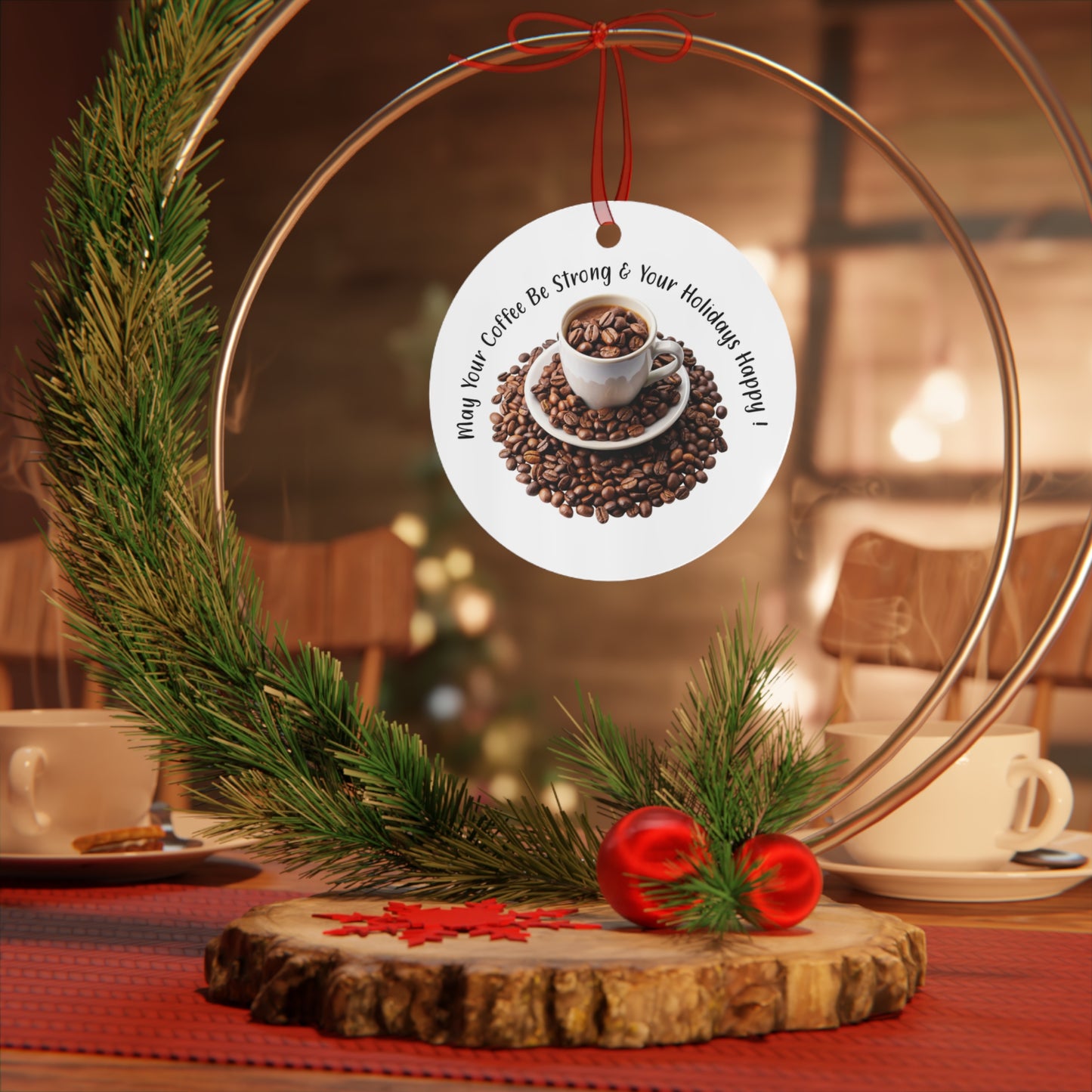 Coffee Lover's Holiday Ornament - Personalized Metal Decoration Gifts for Coffee Lovers, Festive Tree Decor, Holiday Keepsake