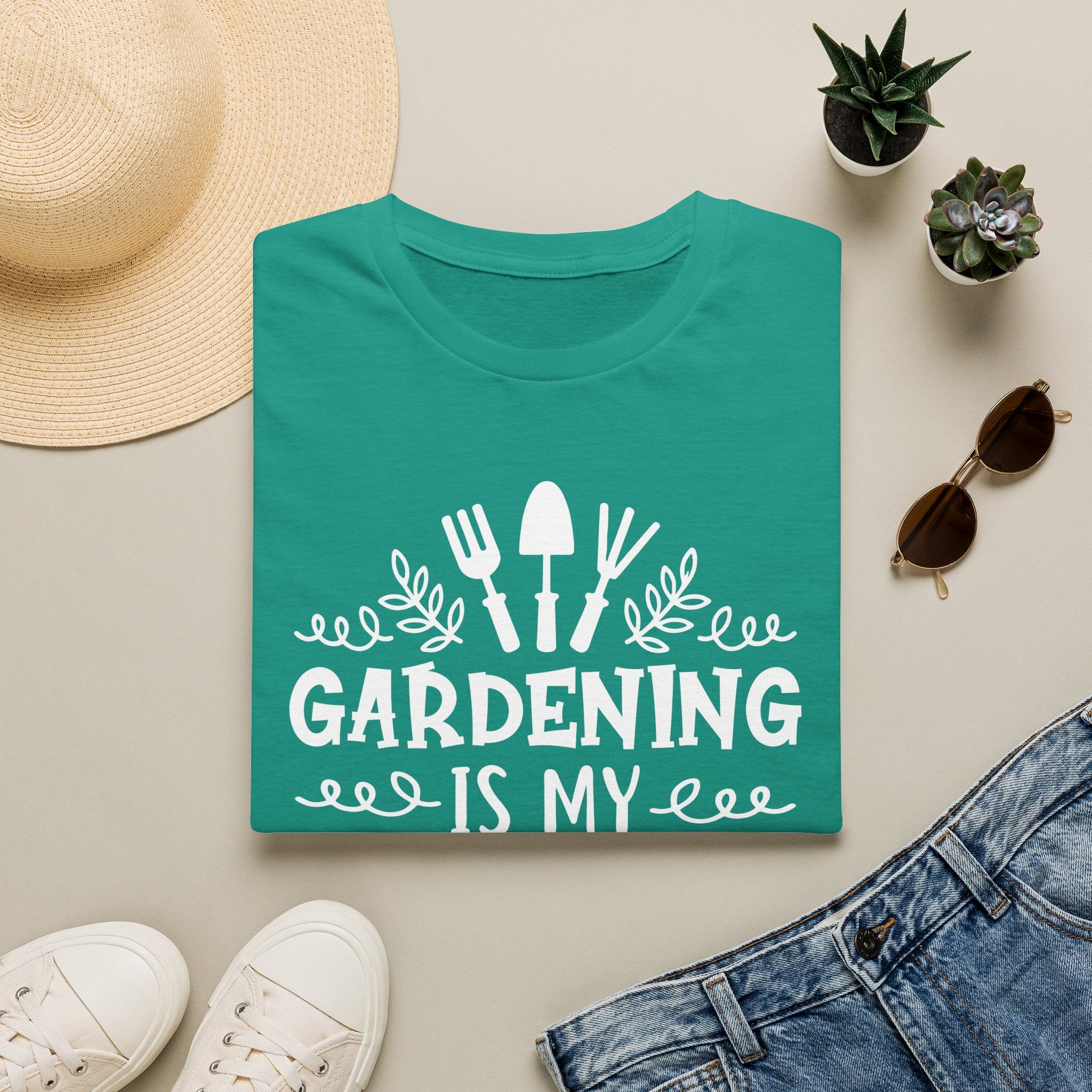 Gardening Is My Therapy T‑Shirt — Garden Tools Graphic Tee for Plant Lovers