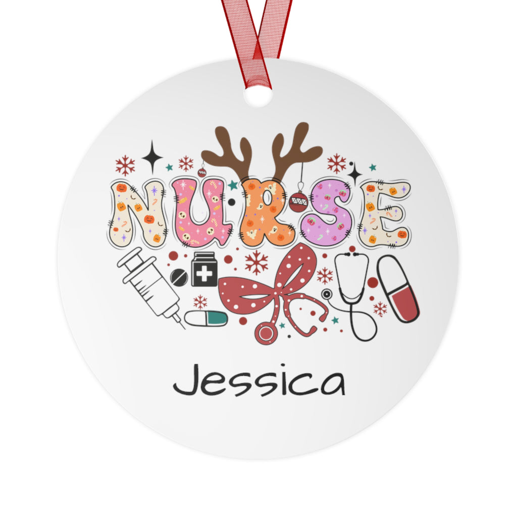 Personalized Nurse Metal Ornament — Holiday Nursing Gift with Name (Your Name)