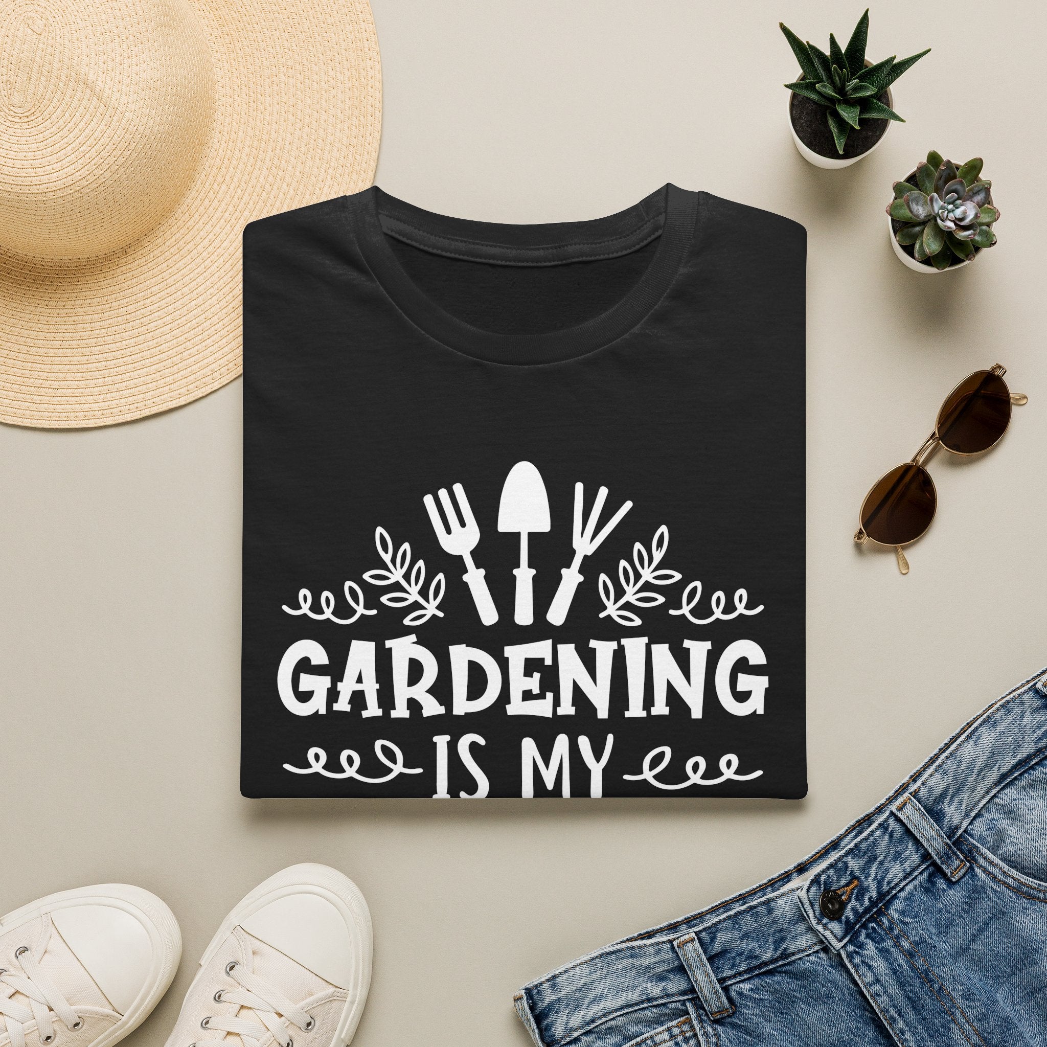 Gardening Is My Therapy T‑Shirt — Garden Tools Graphic Tee for Plant Lovers
