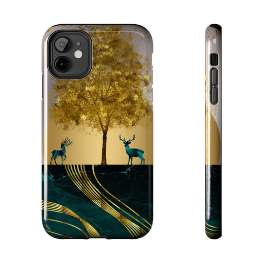 Elegant Wilderness Tough Phone Case - Golden Tree & Deer Design
