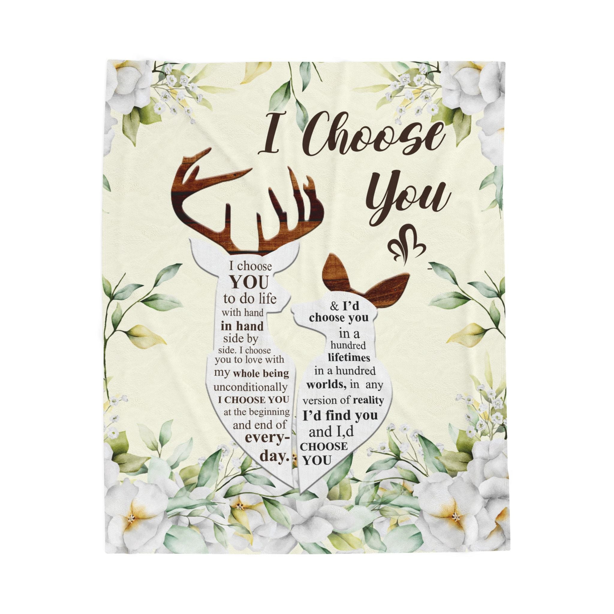 I Choose You Blanket – Rustic Deer Antler Romantic Throw