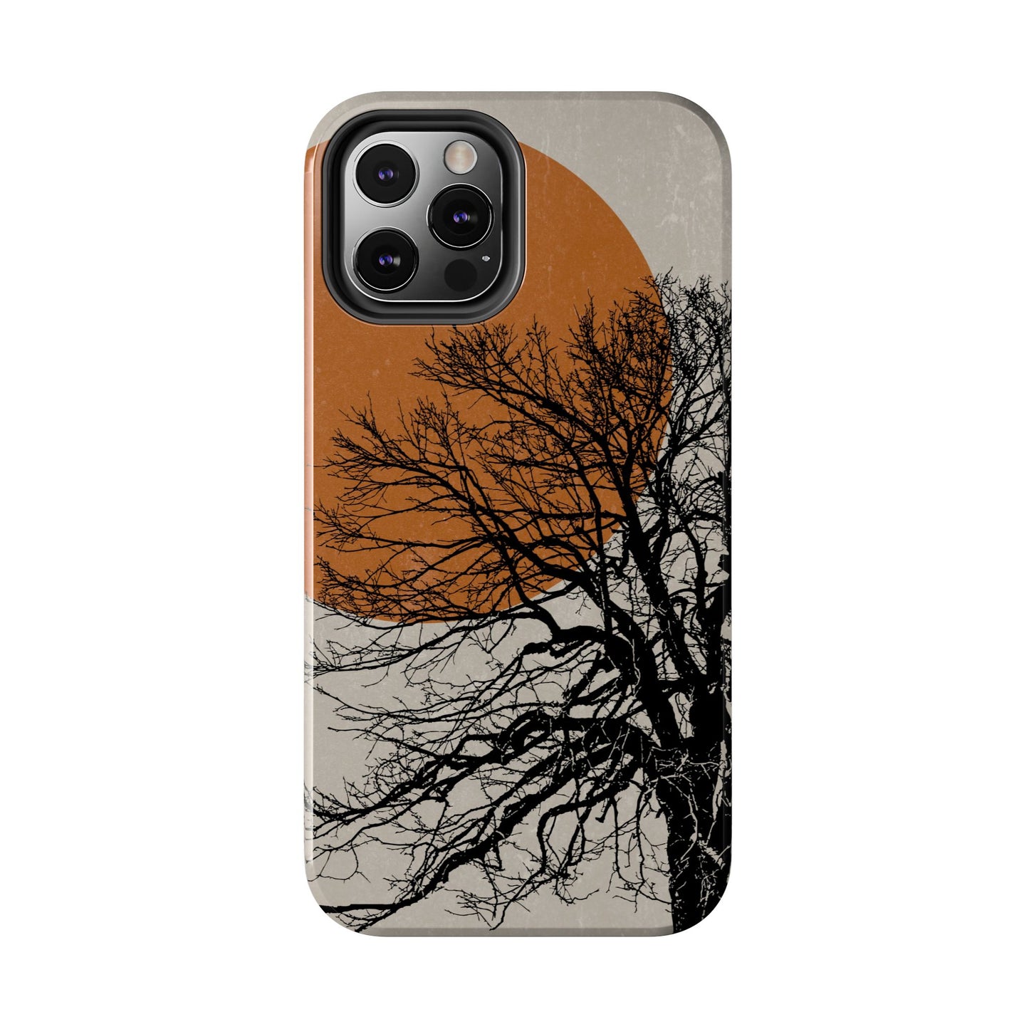 Artistic Tough Phone Case with Tree and Sunset Design