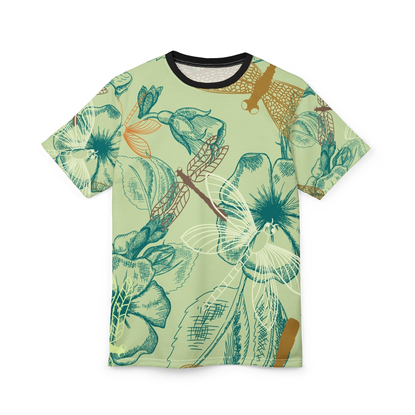 Botanical Dragonfly Unisex Tee - Nature-Inspired Floral Print Shirt