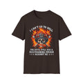 Unisex Softstyle T-Shirt: "I Can't Go to Hell - The Devil Has a Restraining Order" Graphic Tee