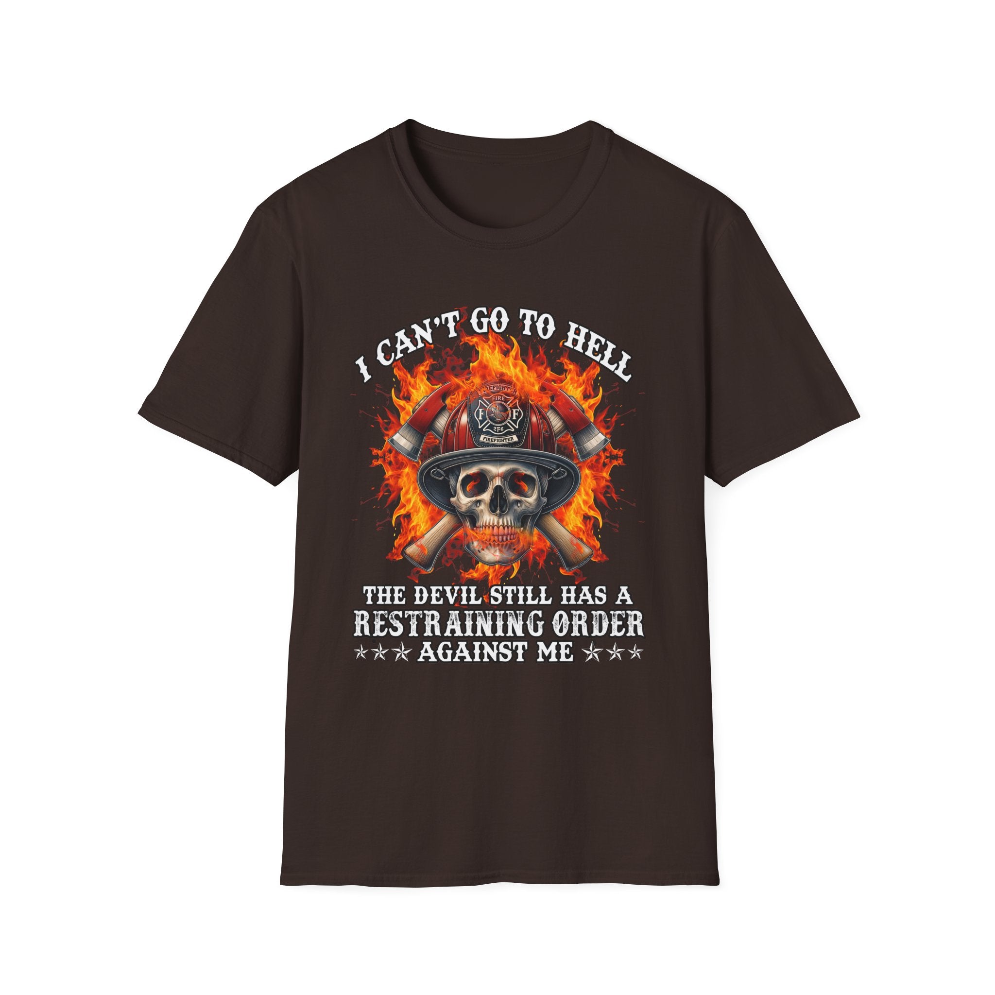 Unisex Softstyle T-Shirt: "I Can't Go to Hell - The Devil Has a Restraining Order" Graphic Tee