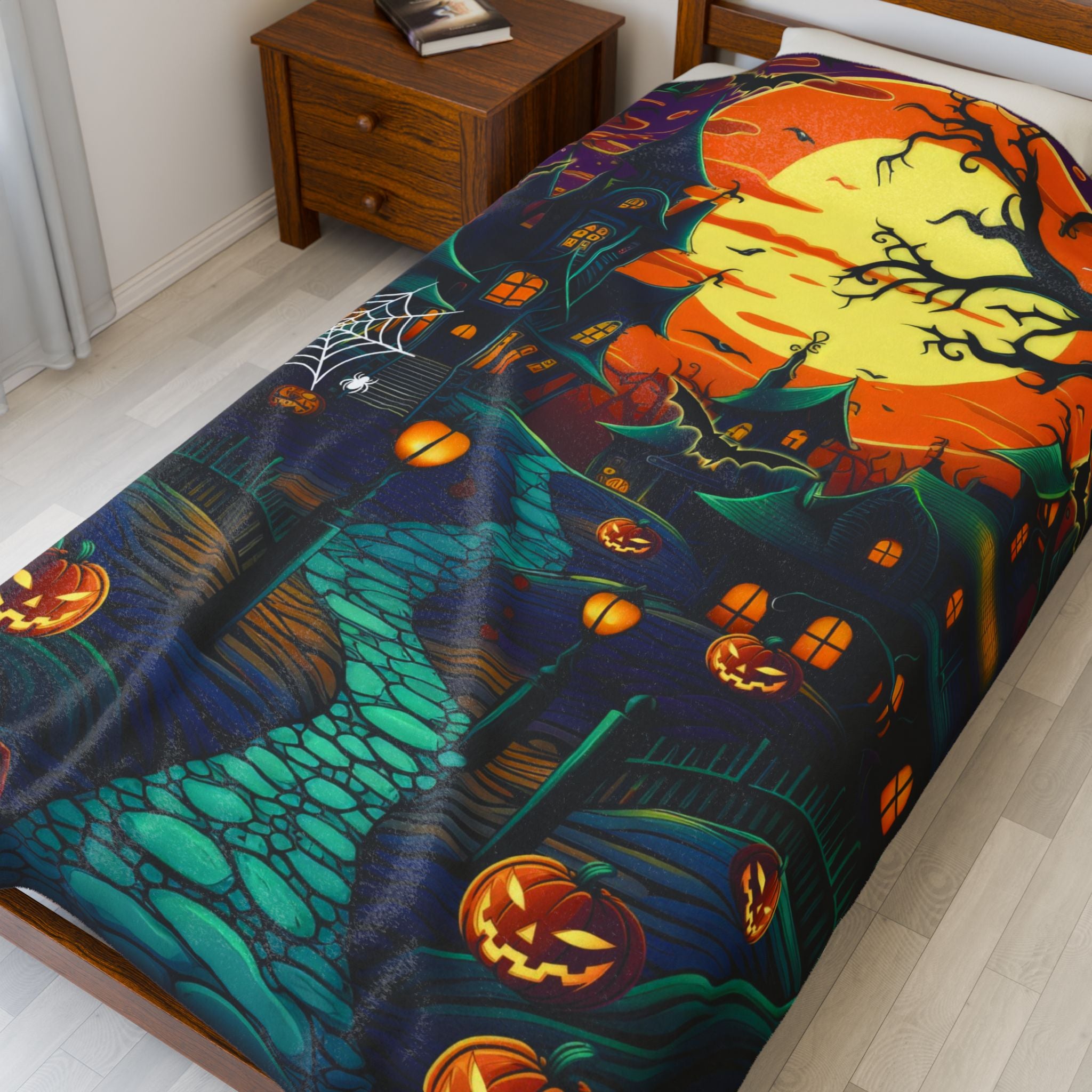 Velveteen Plush Blanket, Cozy Throw for Spooky Nights, Perfect for Autumn