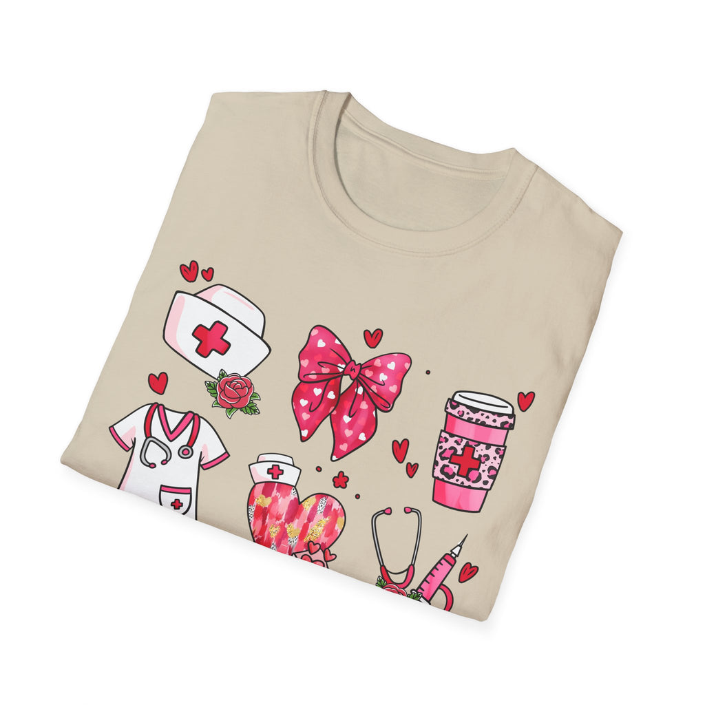 Nurse Love Unisex Softstyle T-Shirt - Heart & Bow Design for Healthcare Professionals