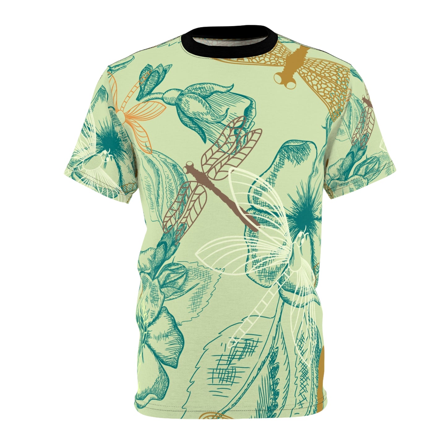 Botanical Dragonfly Unisex Tee - Nature-Inspired Floral Print Shirt