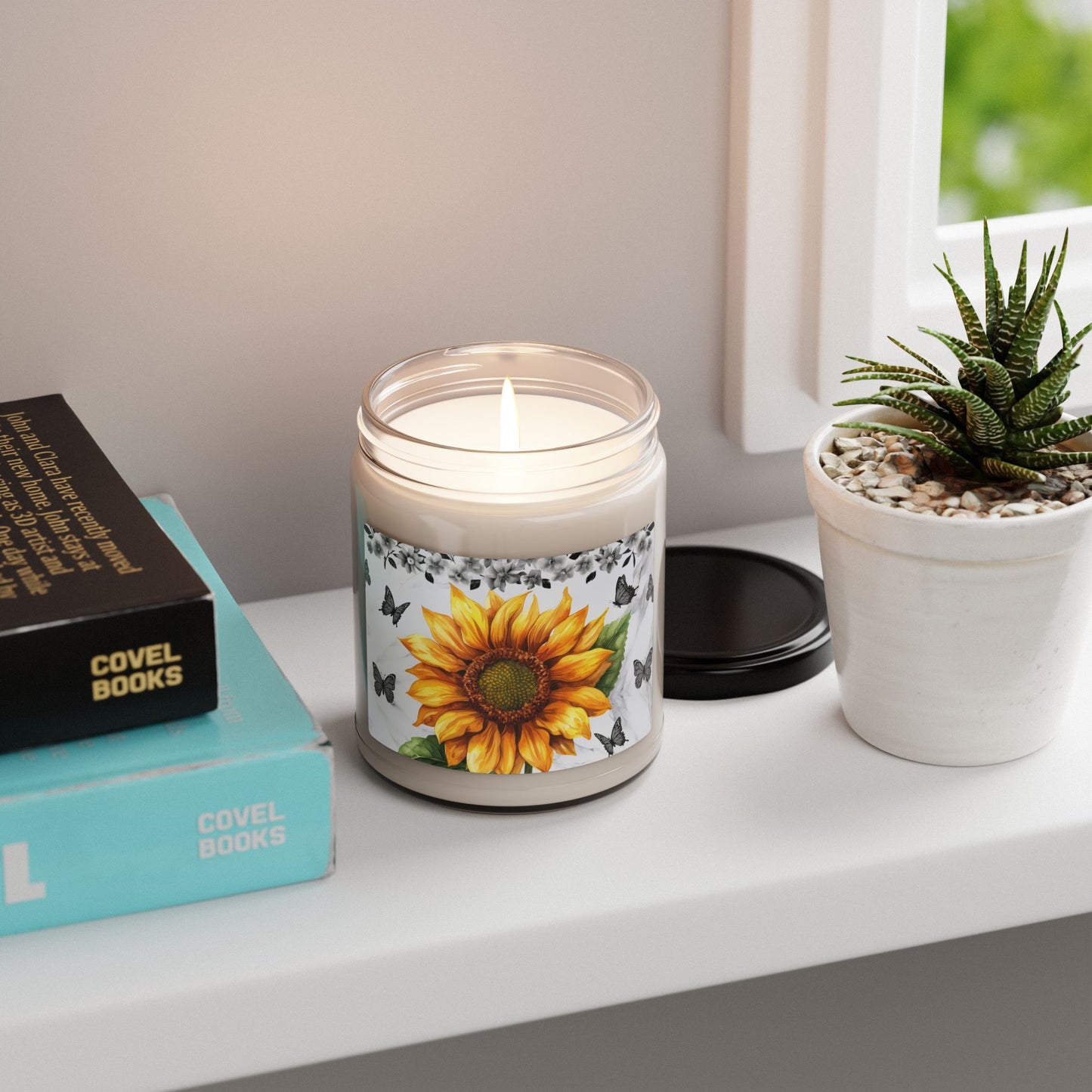 Sunflower & Butterfly Scented Soy Candle – 9oz Relaxation Gift for Home Décor