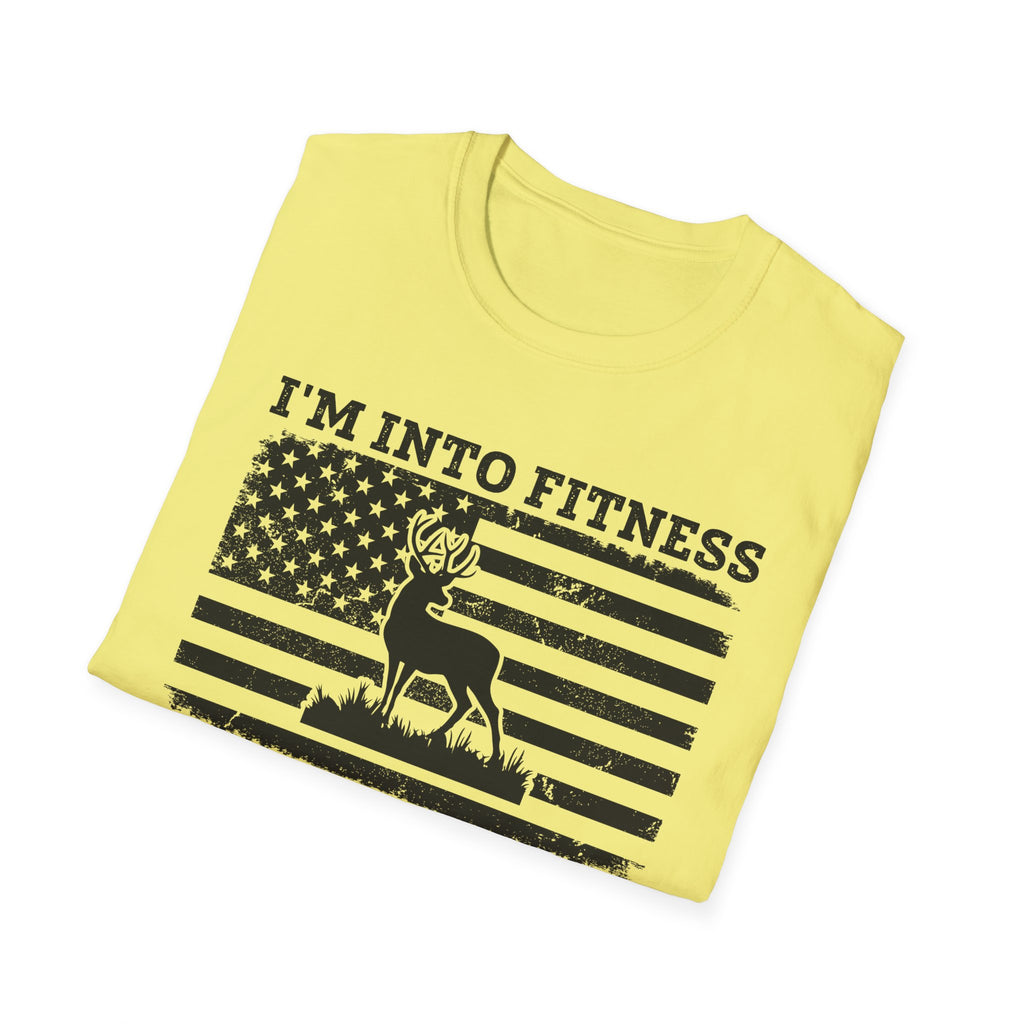 I'm Into Fitness Deer Graphic T-Shirt - Unisex Softstyle Tee for Outdoor Enthusiasts