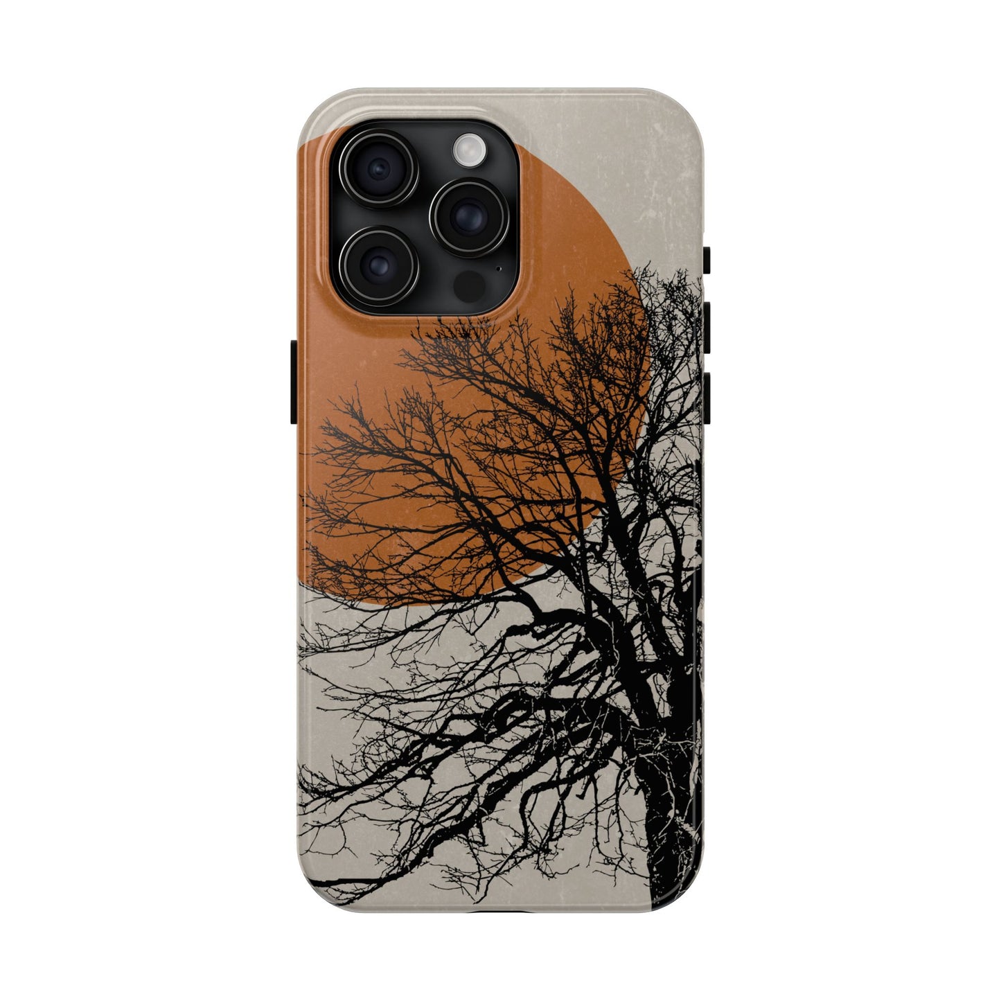 Artistic Tough Phone Case with Tree and Sunset Design
