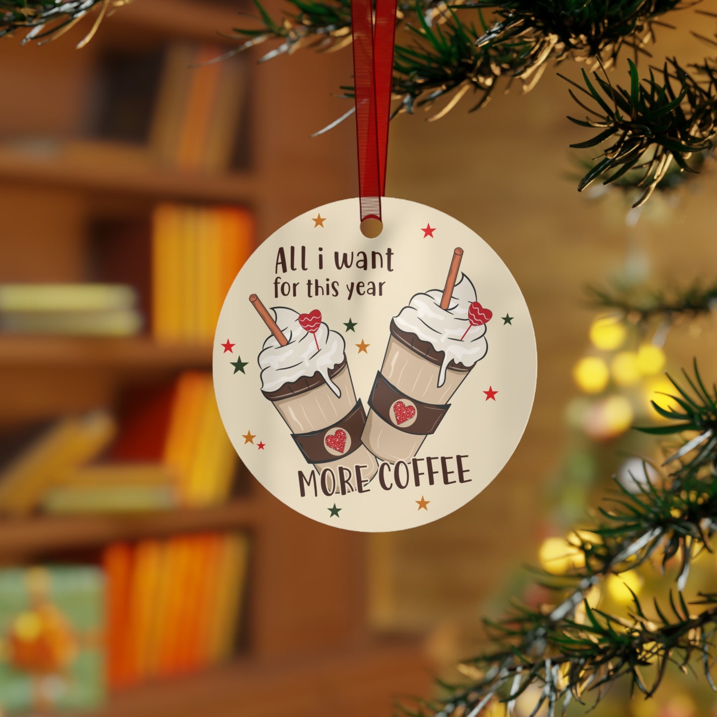 Cute Coffee Lover's Metal Ornaments, Festive Holiday Decorations, Personalized Gifts, Tree Ornaments, Coffee-Themed Gifts