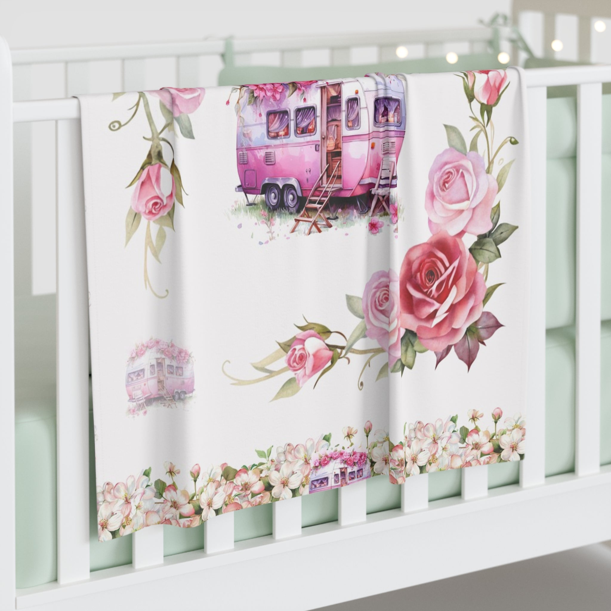 Floral Baby Swaddle Blanket | Vintage RV Design | Newborn Gift, Nursery Decor, Baby Shower, Floral Blanket, Chic Baby Accessories