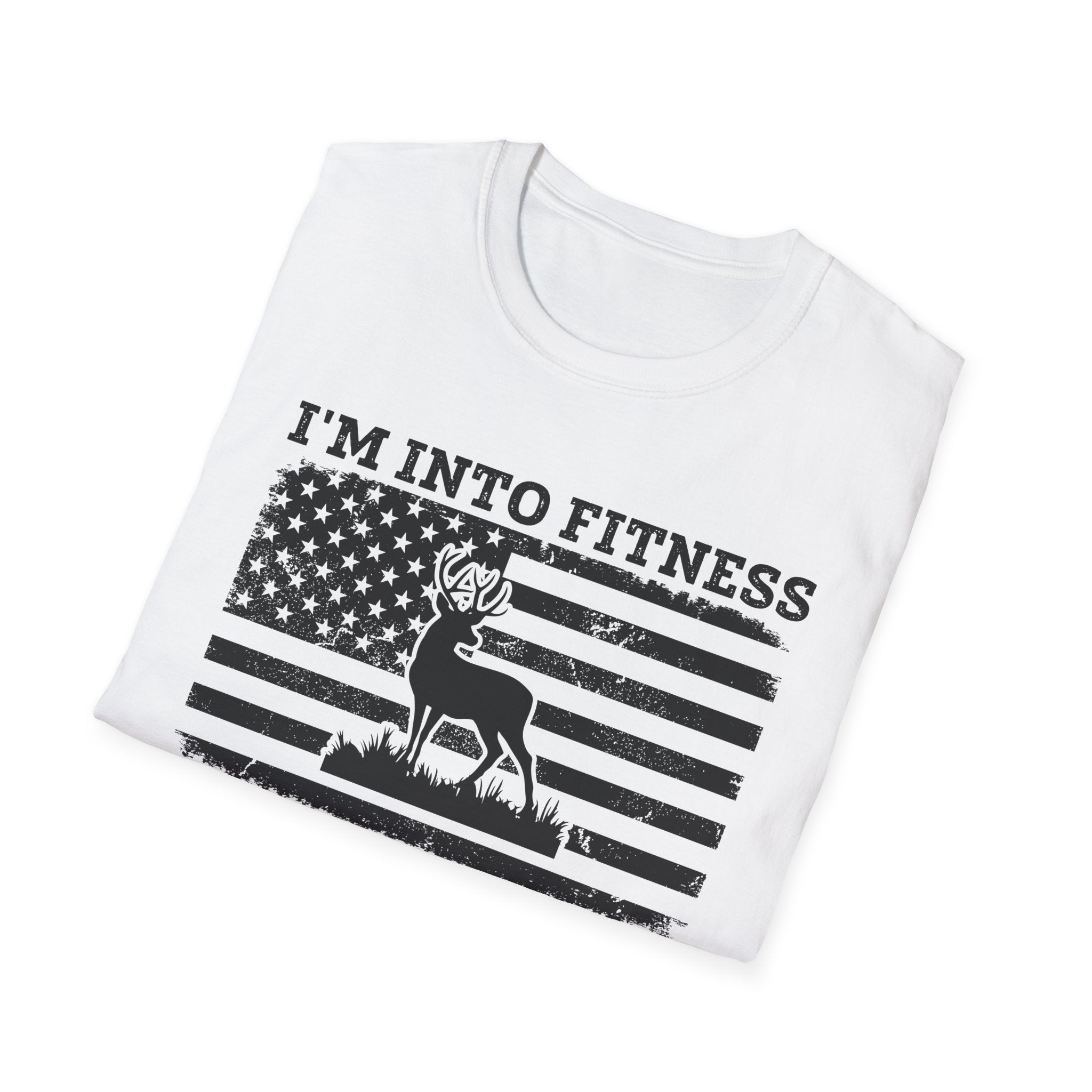 I'm Into Fitness Deer Graphic T-Shirt - Unisex Softstyle Tee for Outdoor Enthusiasts