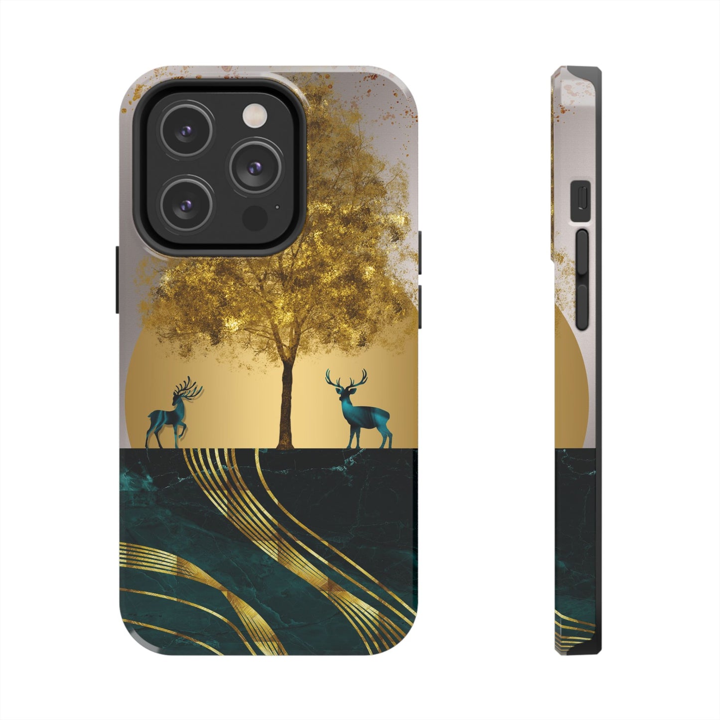Elegant Wilderness Tough Phone Case - Golden Tree & Deer Design