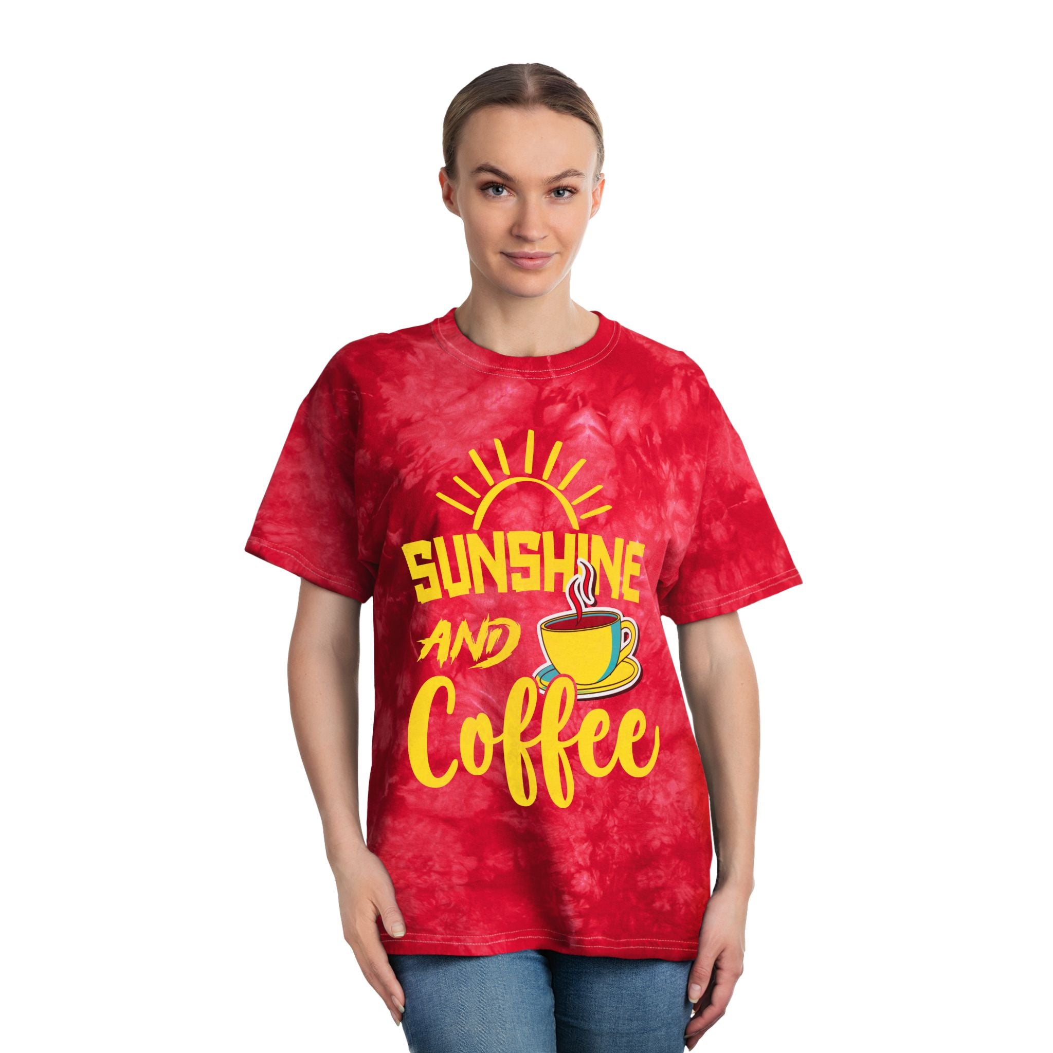 Sunshine and Coffee Tie-Dye Tee, Relaxed Summer Style, Perfect for Coffee Lovers, Gift for Birthdays, Beach Days, and Casual Outings