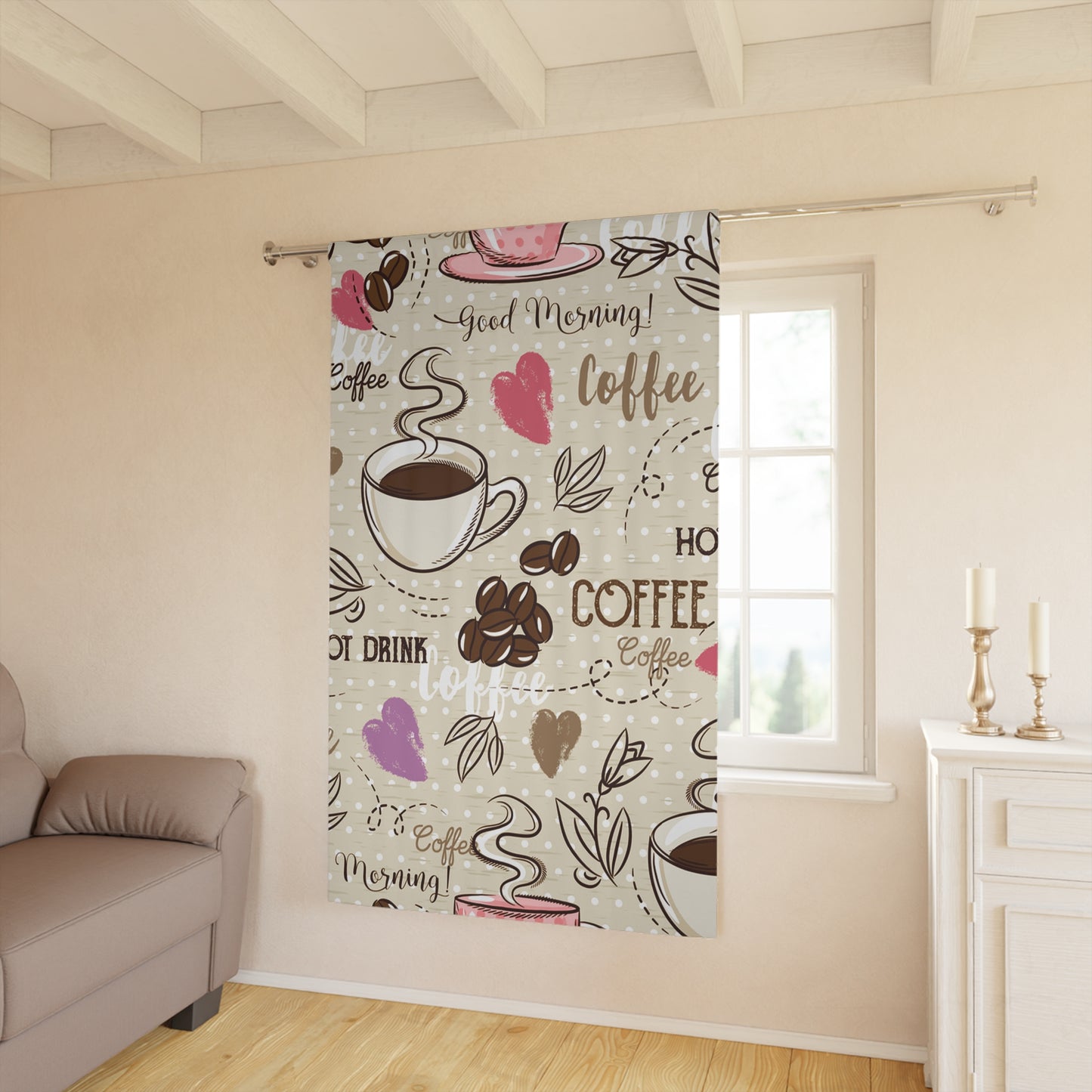 Coffee-Themed Window Curtain, Cozy Kitchen Decor, Good Morning Gift, Coffee Lover's Home Accent, Unique Coffee House Style