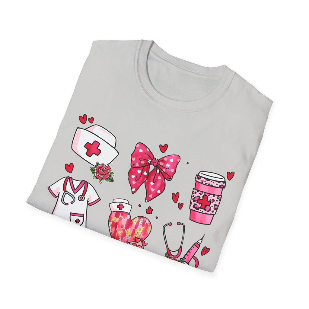 Nurse Love Unisex Softstyle T-Shirt - Heart & Bow Design for Healthcare Professionals