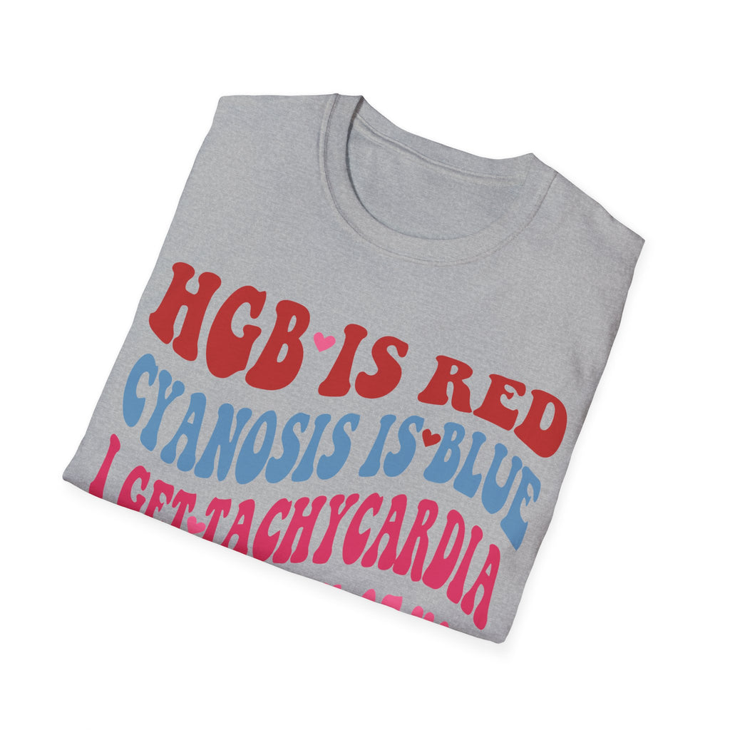 Funny Medical Humor Unisex T-Shirt - "Hgb is Red, Cyanosis is Blue"