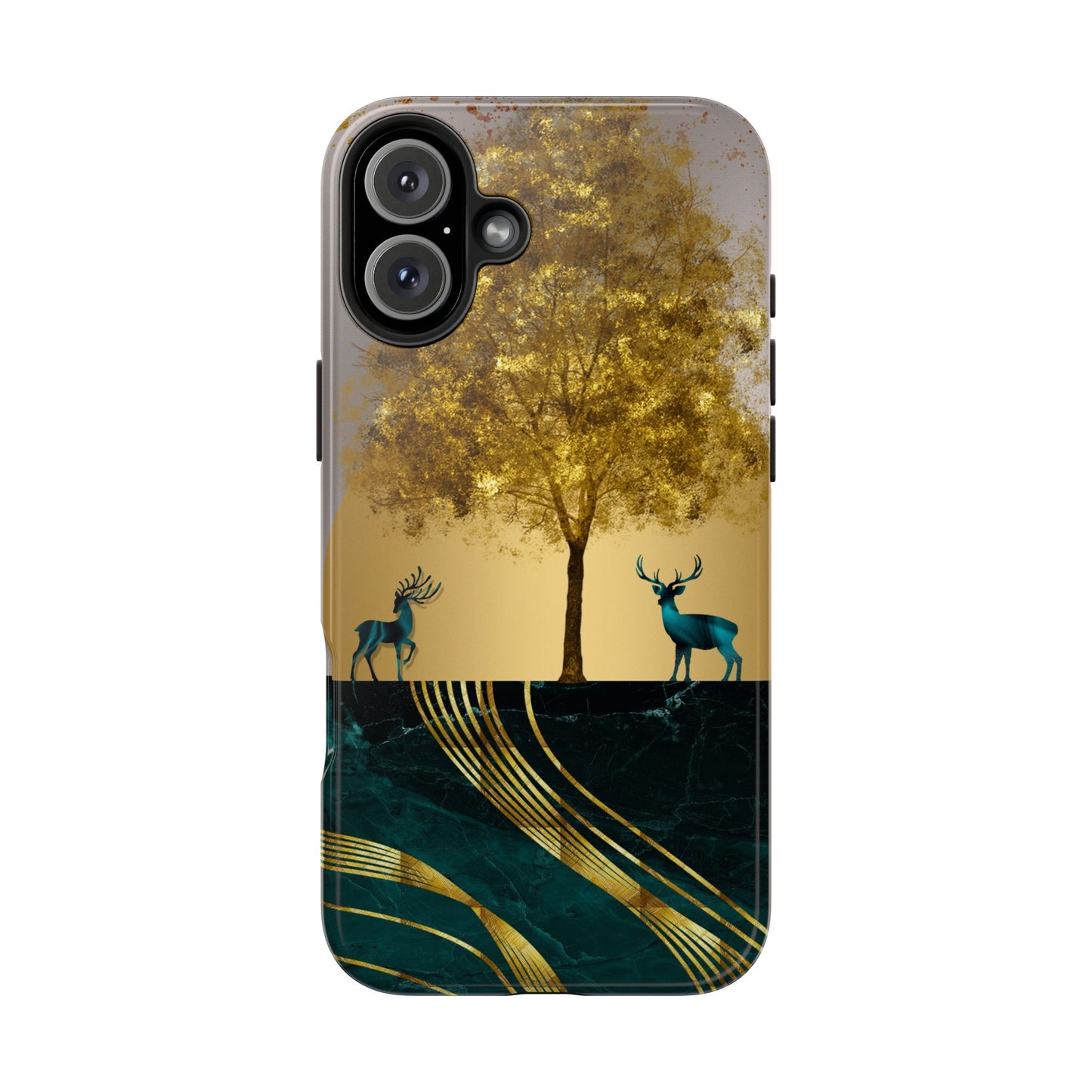 Elegant Wilderness Tough Phone Case - Golden Tree & Deer Design