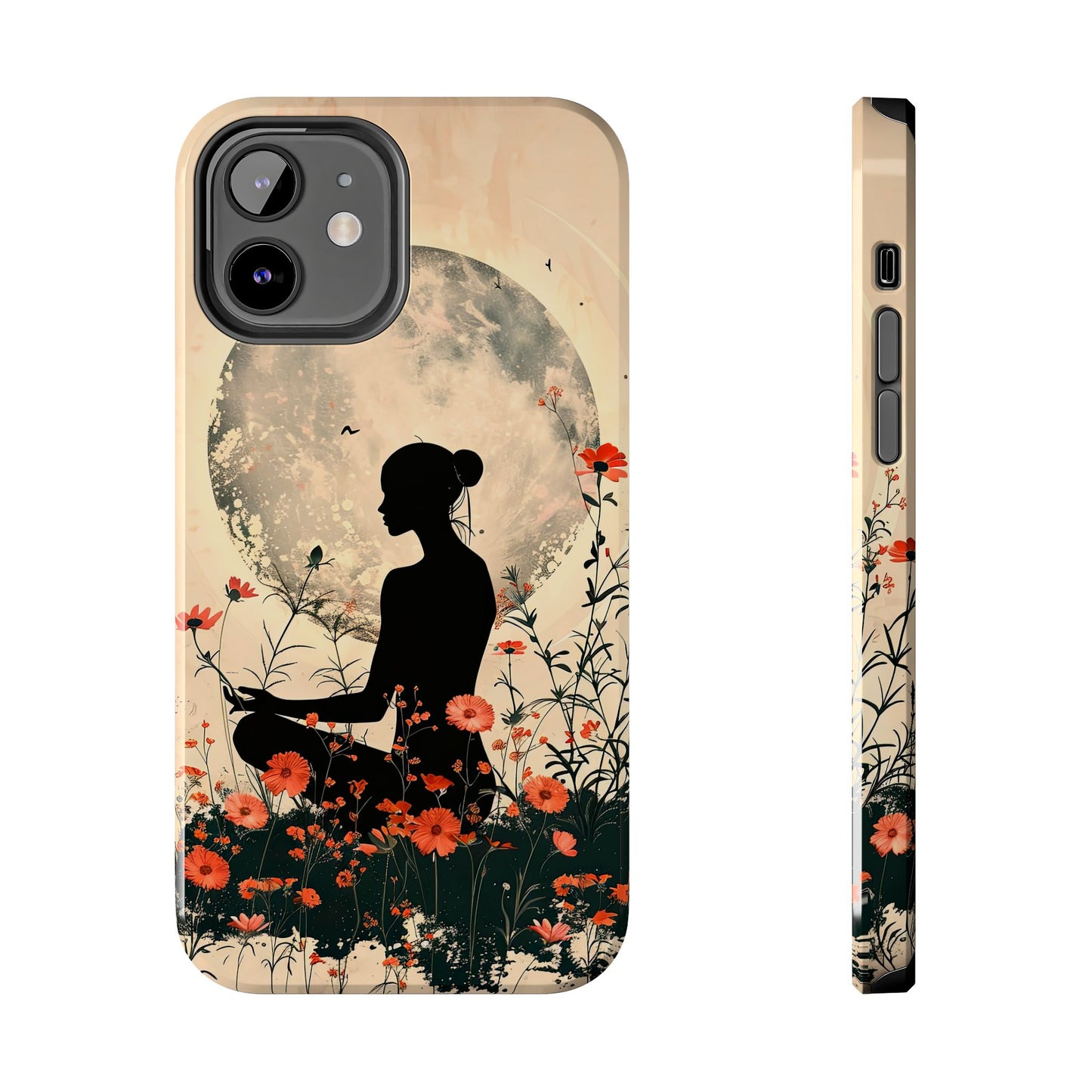 Meditative Vibe Tough Phone Case - Floral Silhouette Design