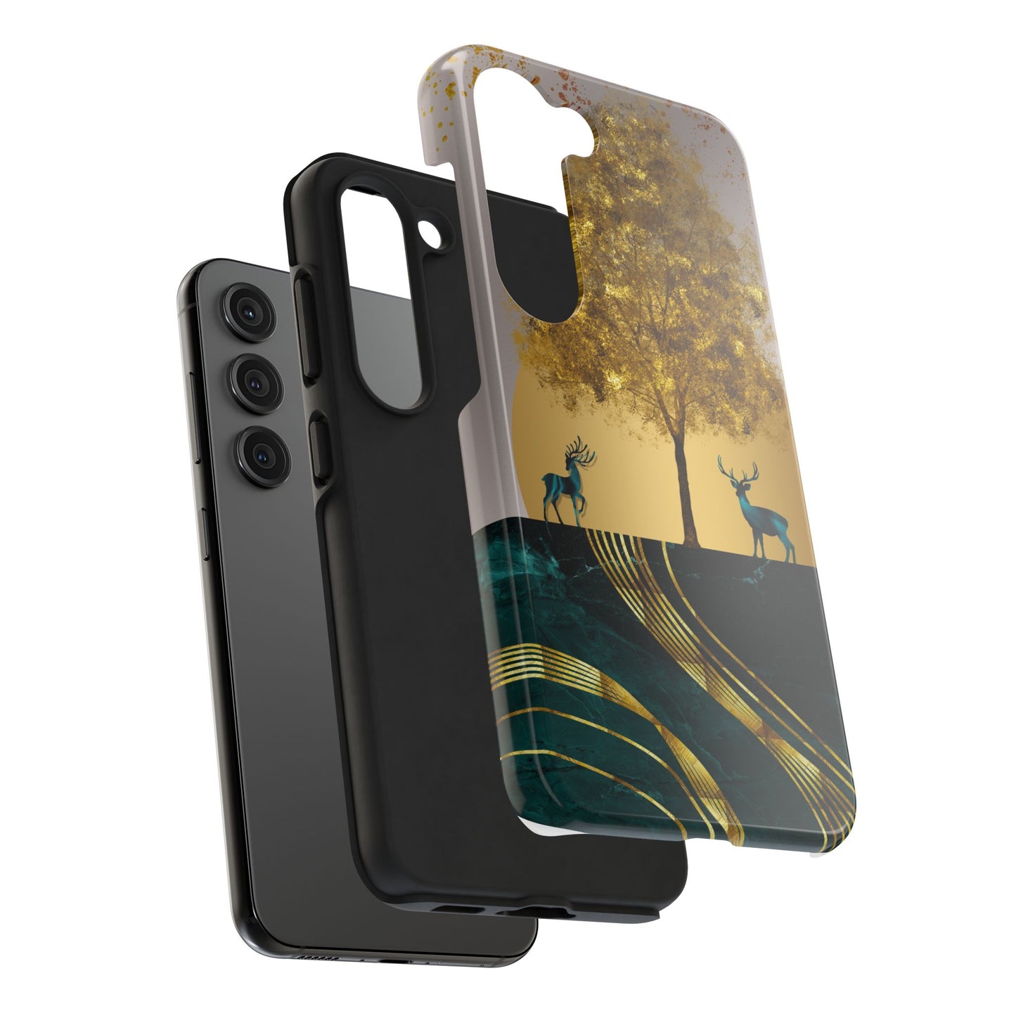 Elegant Wilderness Tough Phone Case - Golden Tree & Deer Design