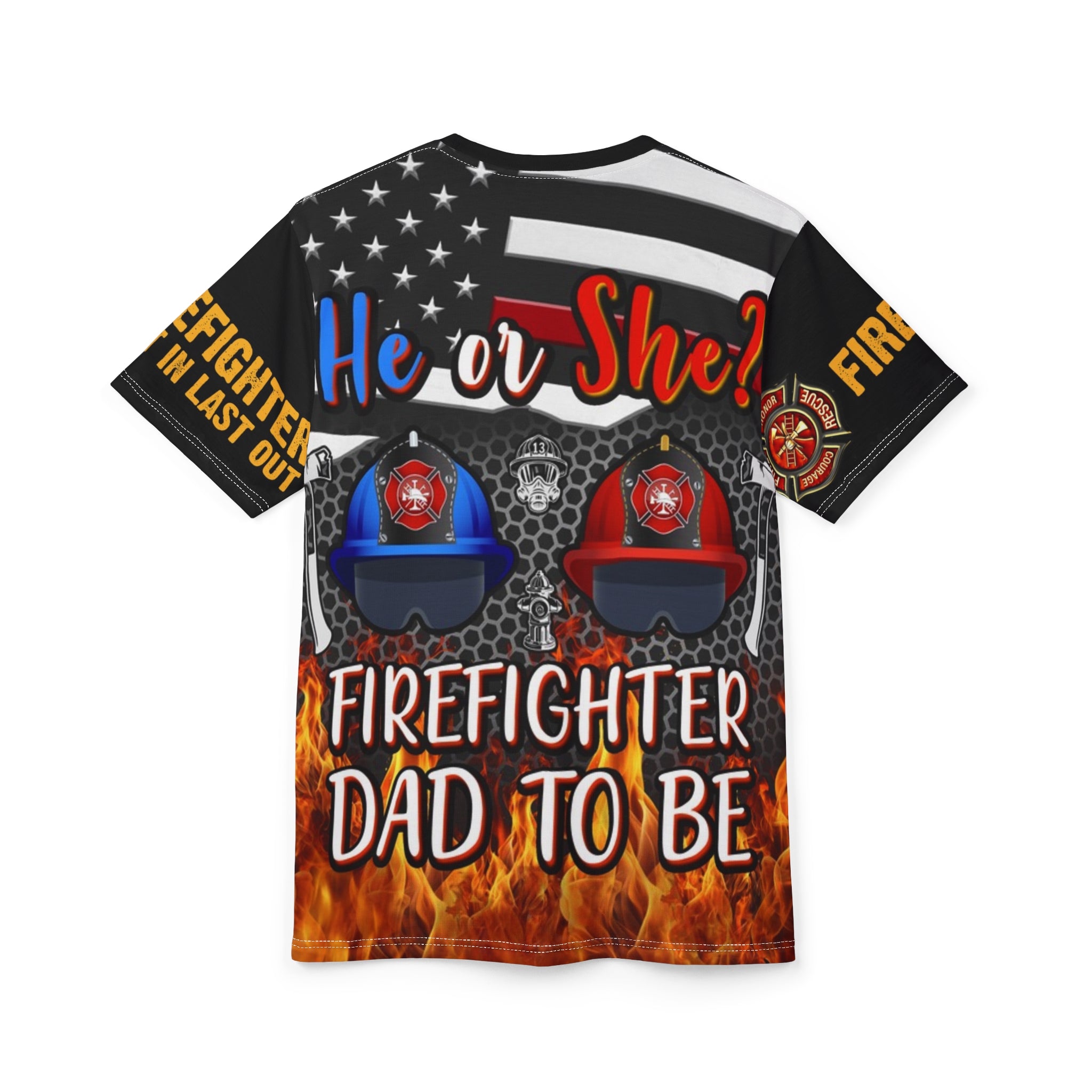 Firefighter Hero Unisex Tee, AOP Graphic T-Shirt for Firefighters, Firefighter Apparel, First Responder Gift, Firefighter Tribute Top