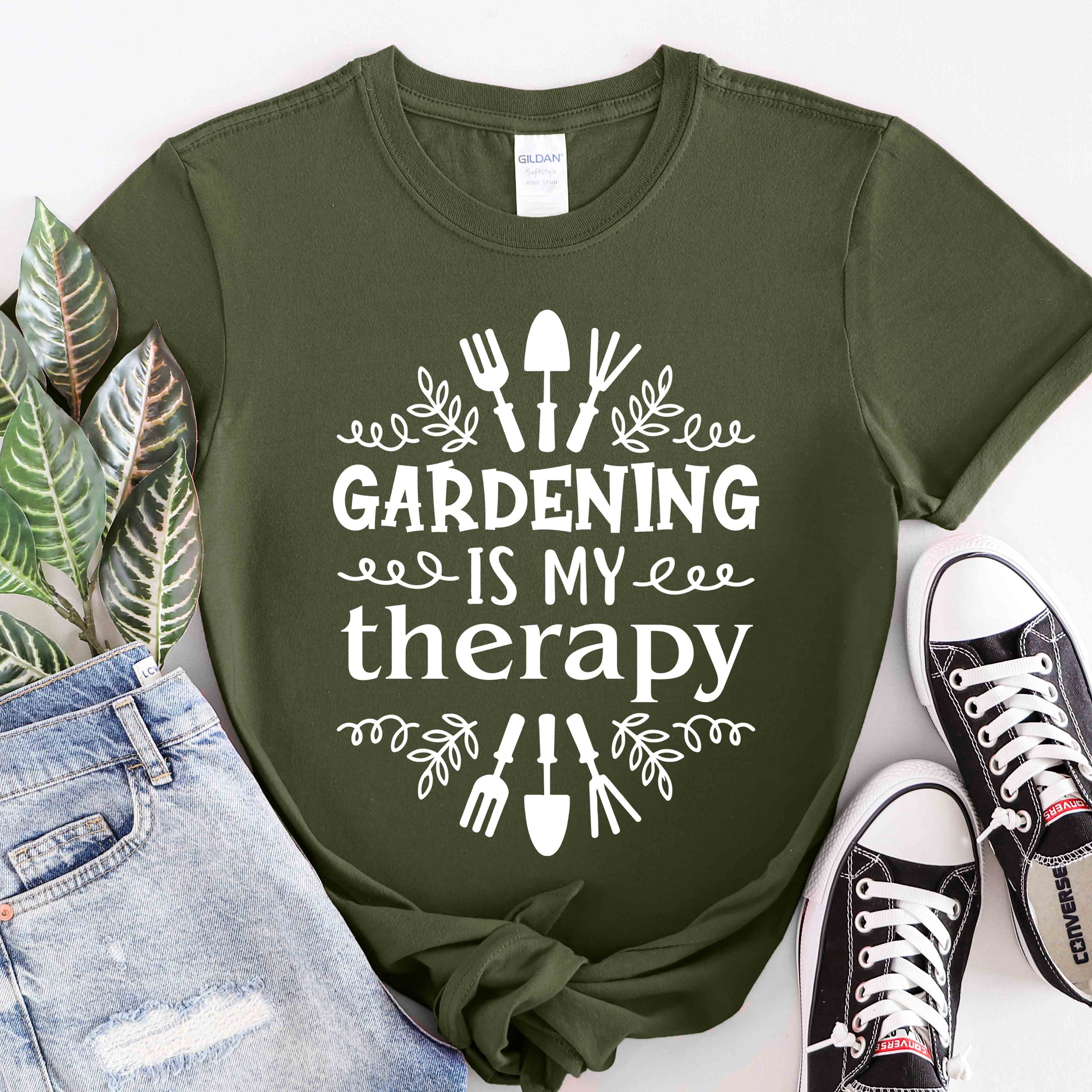 Gardening Is My Therapy T‑Shirt — Garden Tools Graphic Tee for Plant Lovers