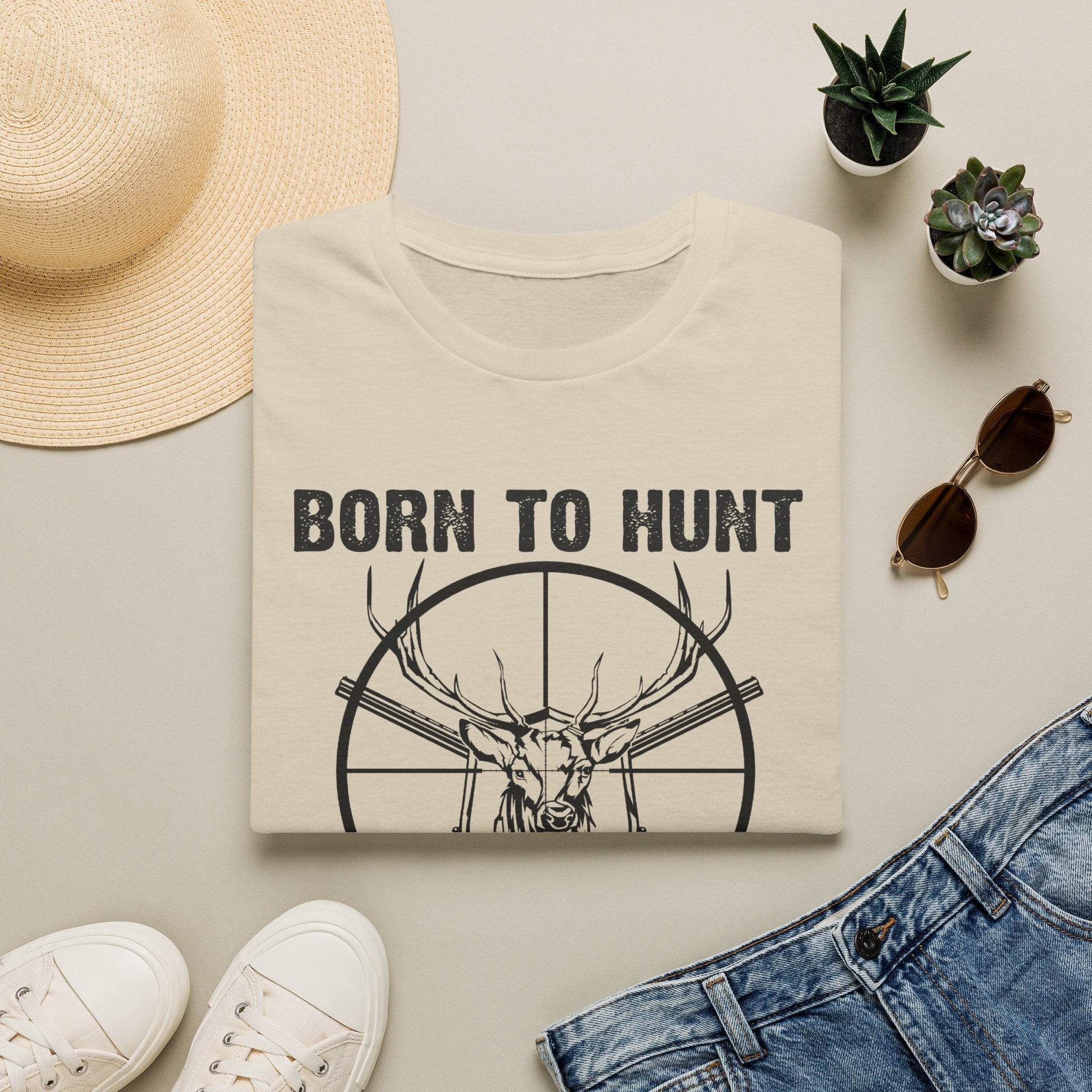 Born to Hunt T-Shirt — Deer Skull Crosshairs Hunting Tee (Born to Hunt, Forced to Work)