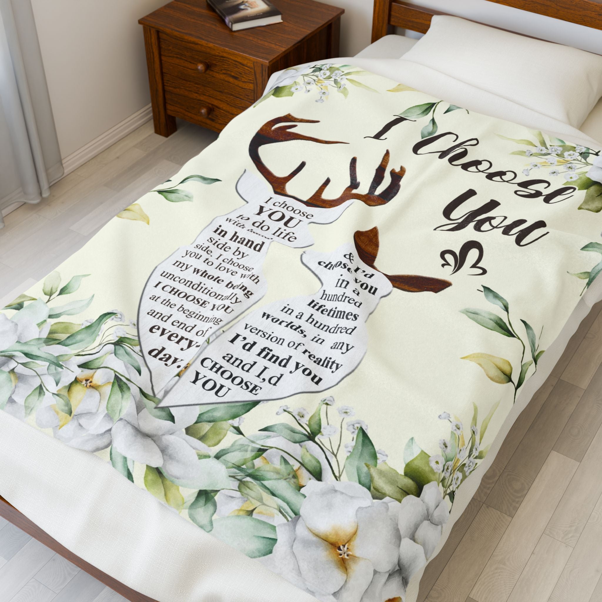 I Choose You Blanket – Rustic Deer Antler Romantic Throw