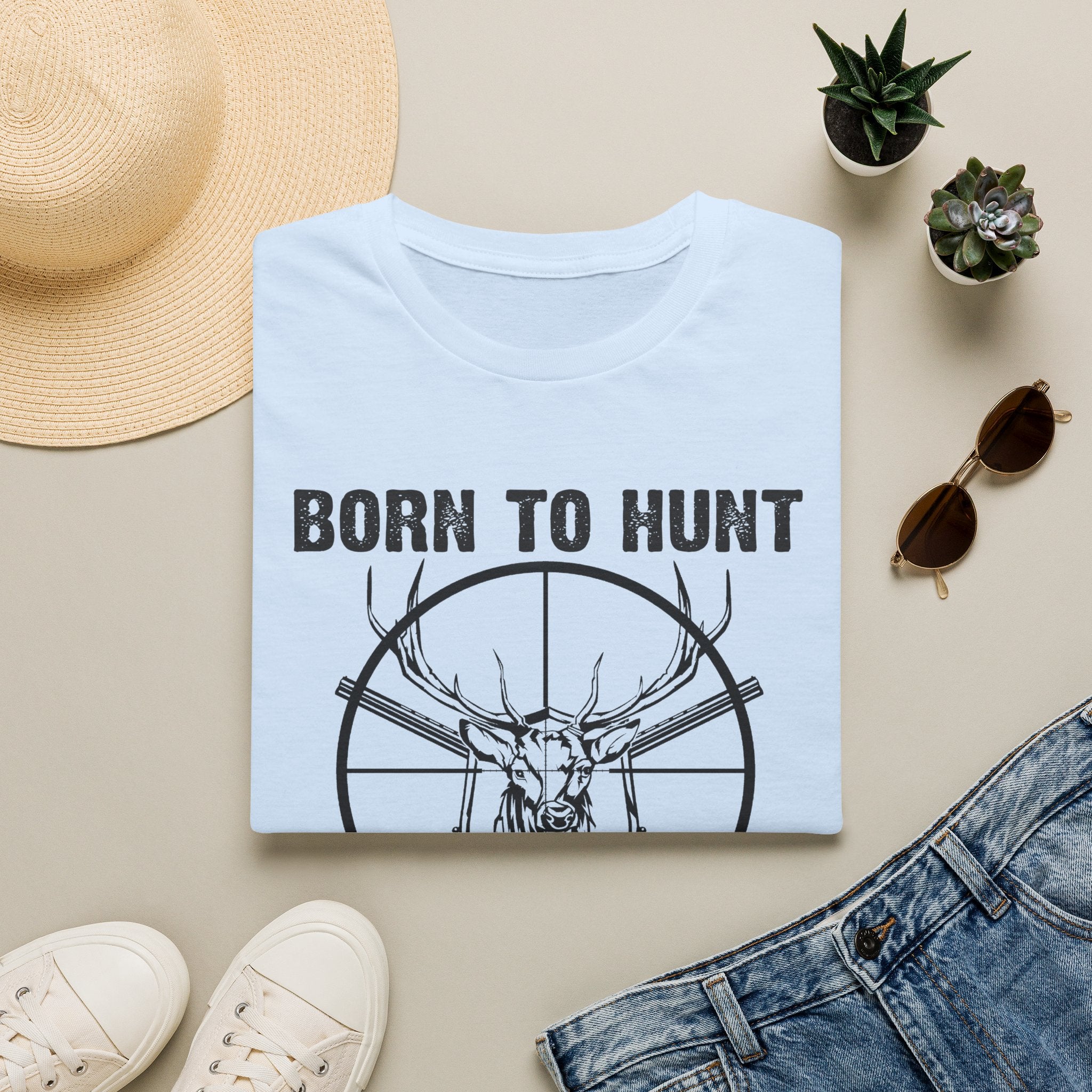 Born to Hunt T-Shirt — Deer Skull Crosshairs Hunting Tee (Born to Hunt, Forced to Work)