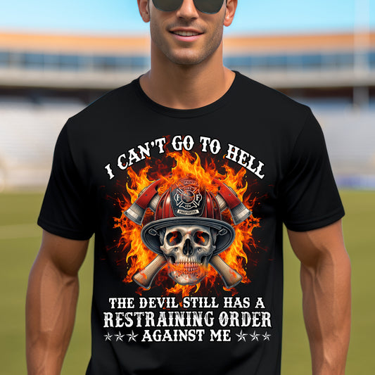 Unisex Softstyle T-Shirt: "I Can't Go to Hell - The Devil Has a Restraining Order" Graphic Tee
