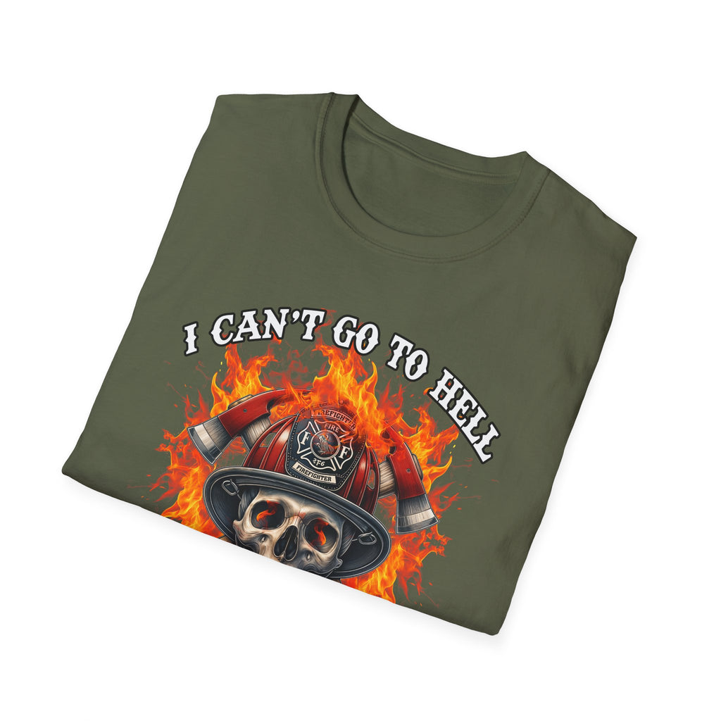 Unisex Softstyle T-Shirt: "I Can't Go to Hell - The Devil Has a Restraining Order" Graphic Tee
