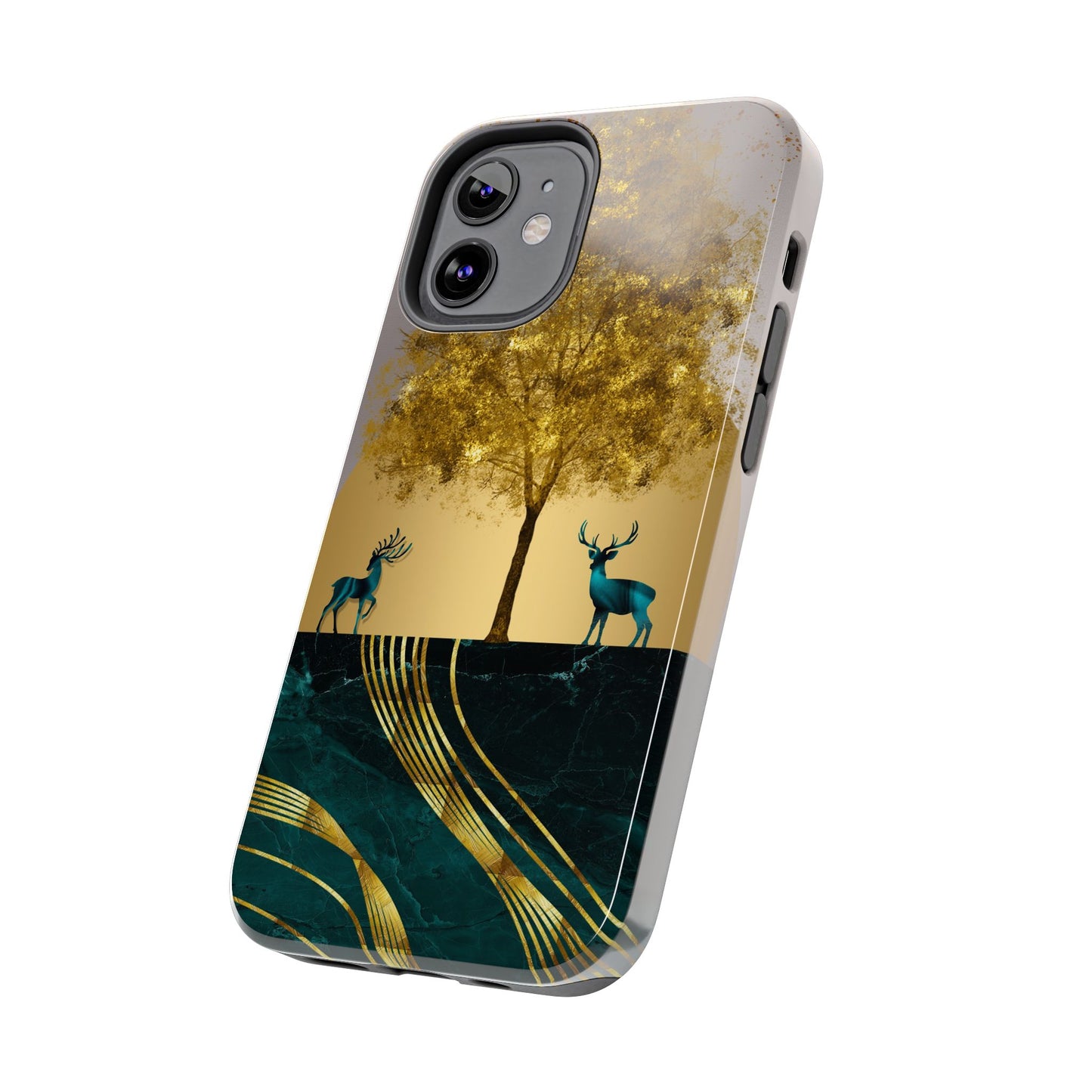Elegant Wilderness Tough Phone Case - Golden Tree & Deer Design