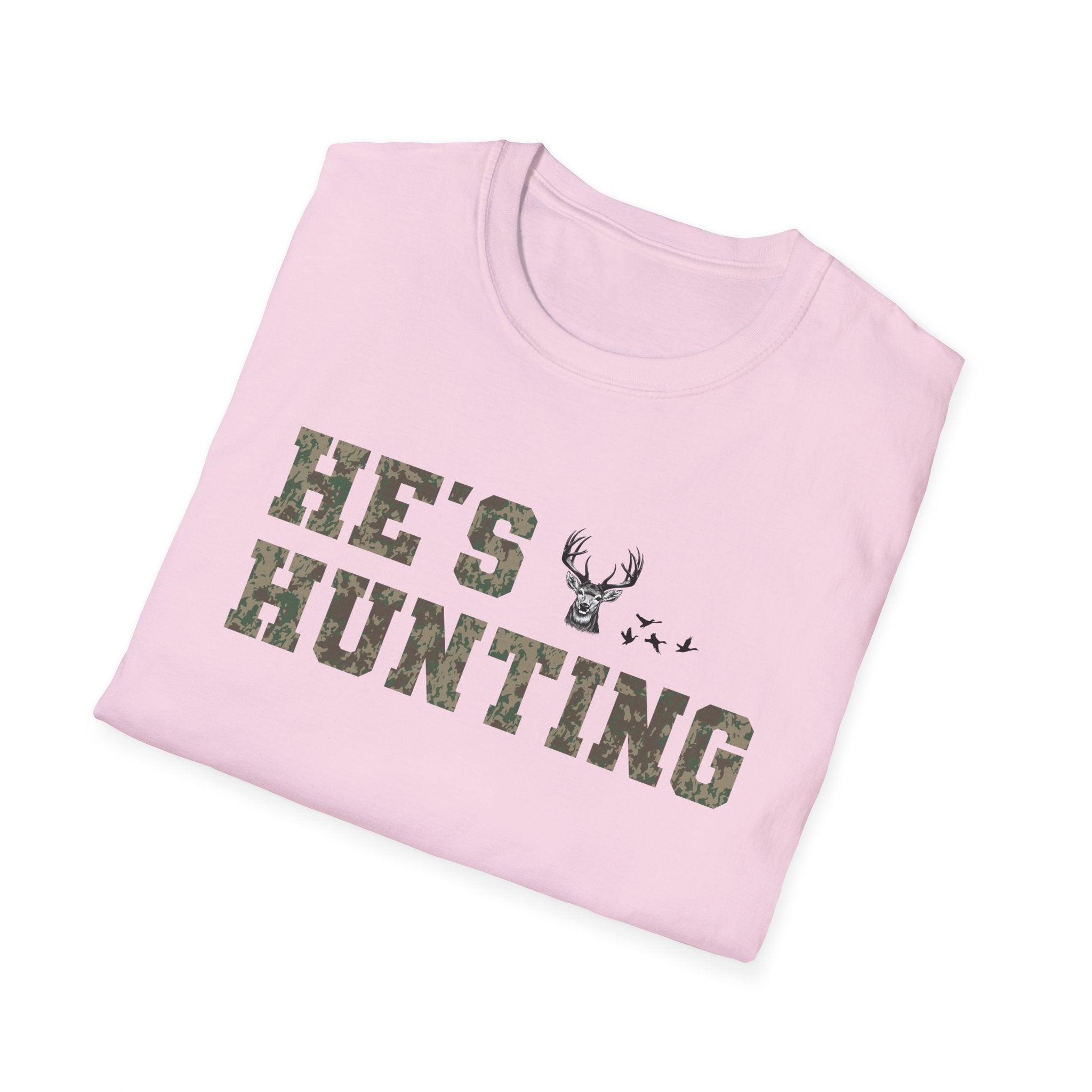Men's Camo Print Hunting T-Shirt - He's Hunting