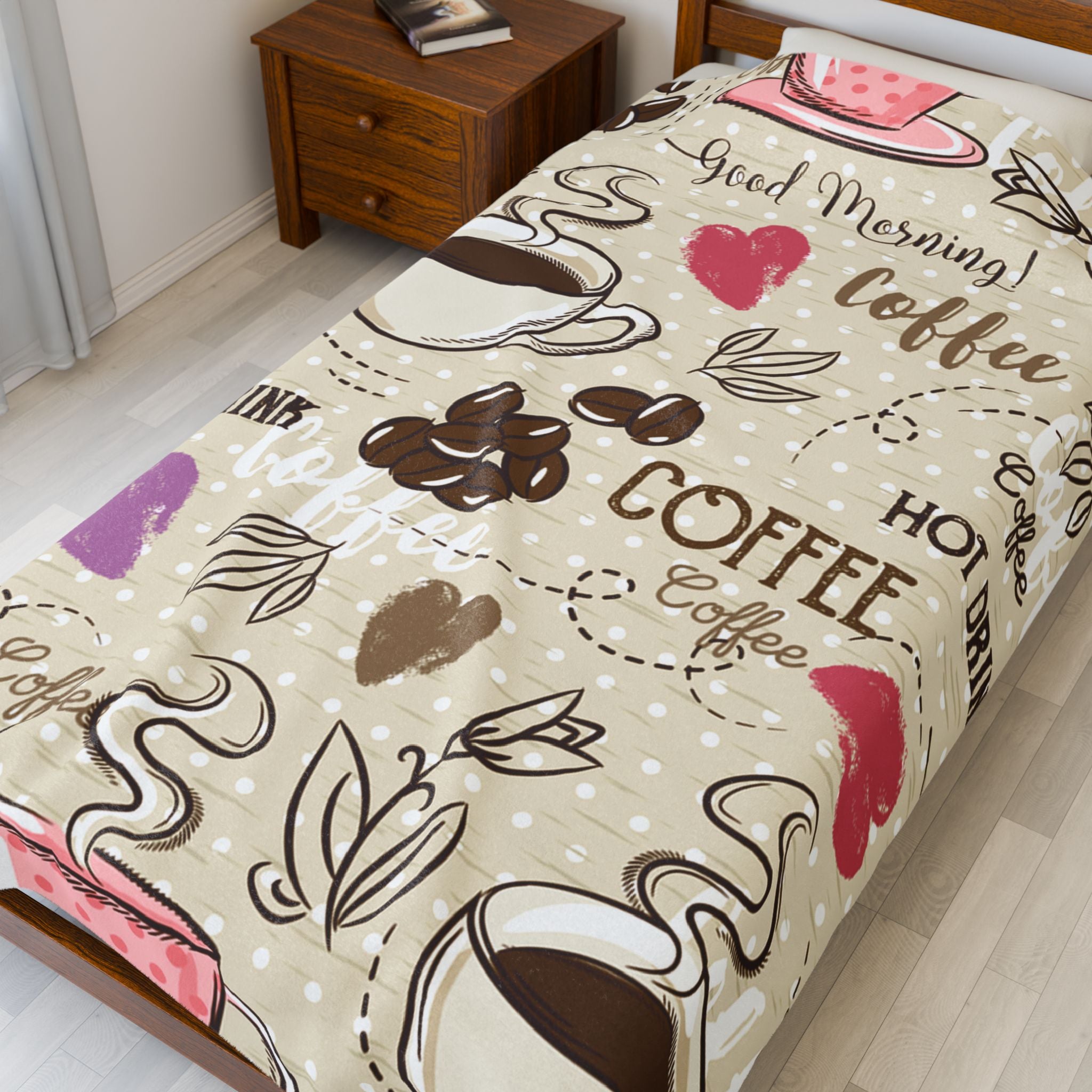 Cozy Coffee-Themed Velveteen Plush Blanket, Perfect for Home Decor, Gift for Coffee Lovers, Warm Throw for Winter Evenings