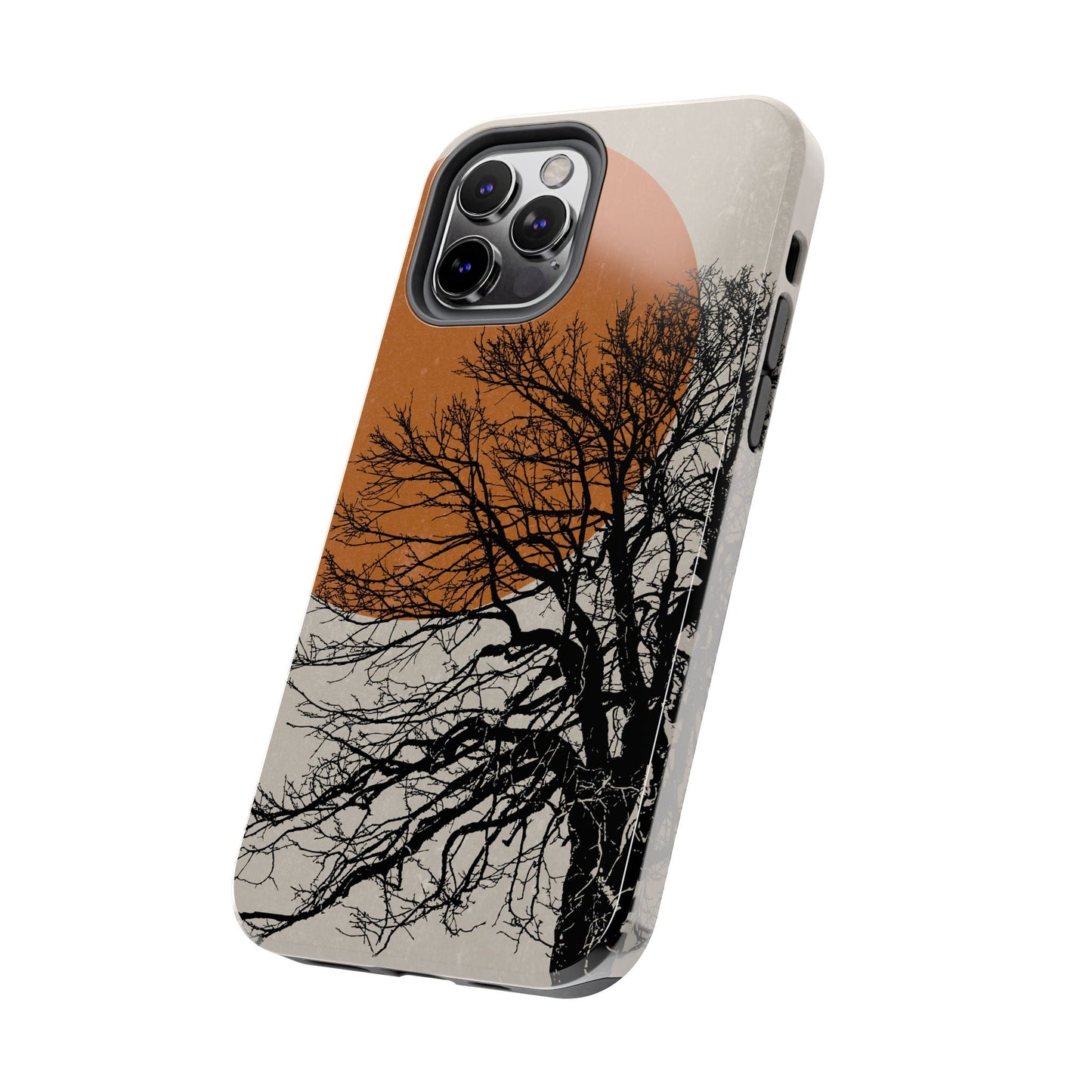 Artistic Tough Phone Case with Tree and Sunset Design