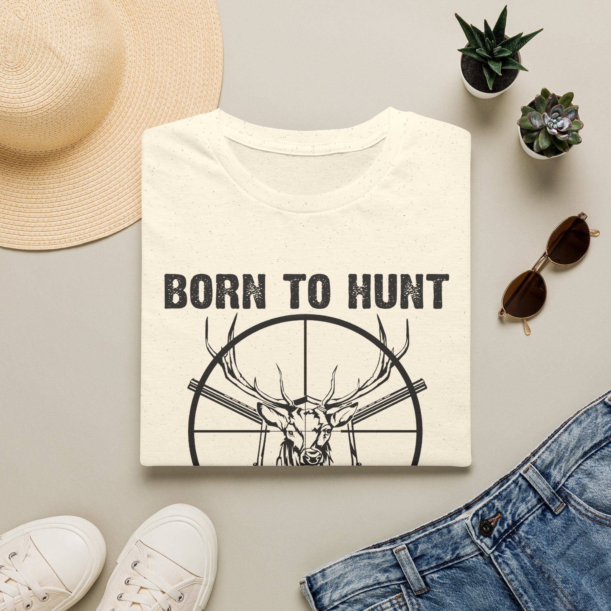 Born to Hunt T-Shirt — Deer Skull Crosshairs Hunting Tee (Born to Hunt, Forced to Work)