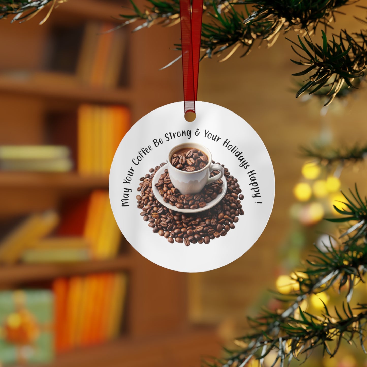 Coffee Lover's Holiday Ornament - Personalized Metal Decoration Gifts for Coffee Lovers, Festive Tree Decor, Holiday Keepsake