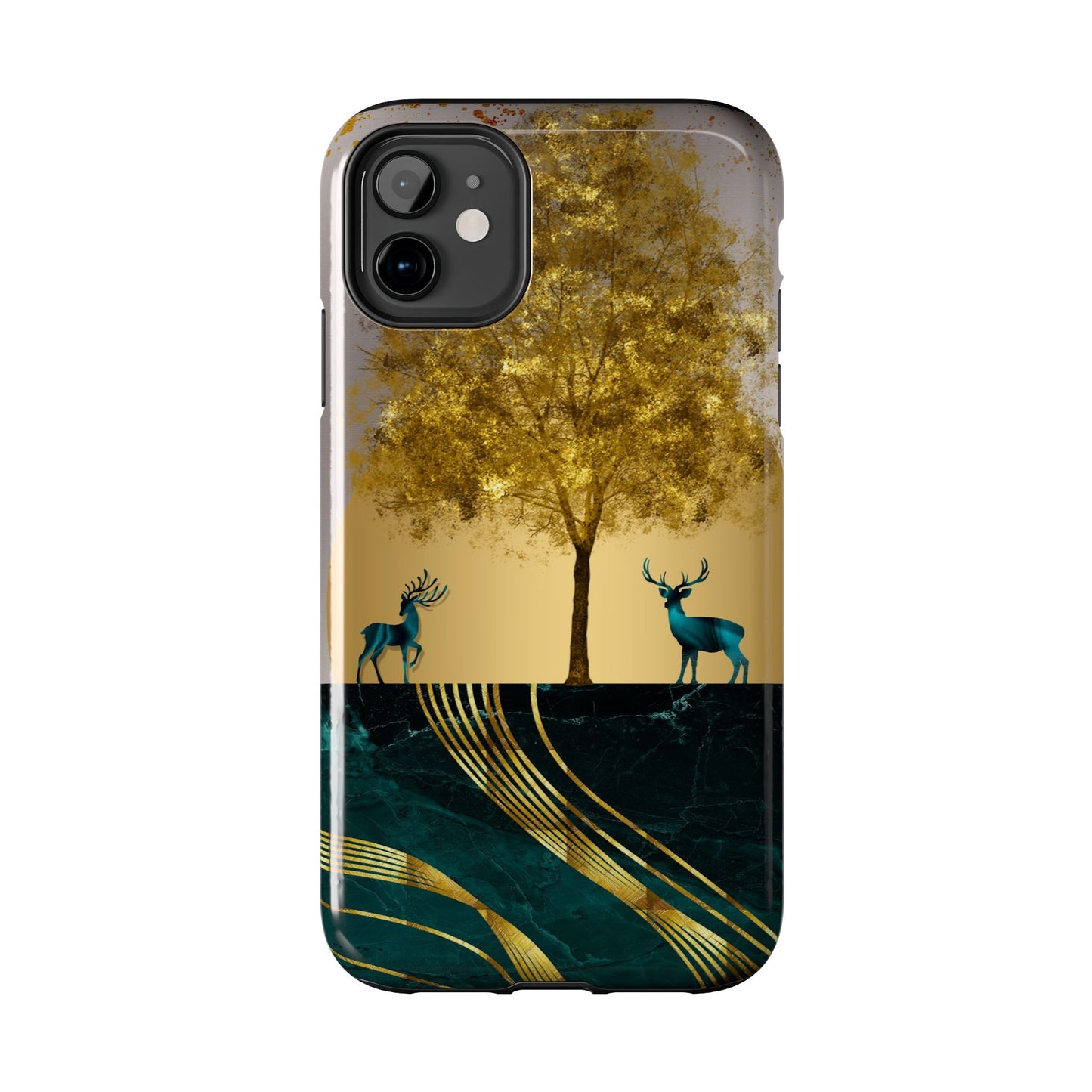 Elegant Wilderness Tough Phone Case - Golden Tree & Deer Design