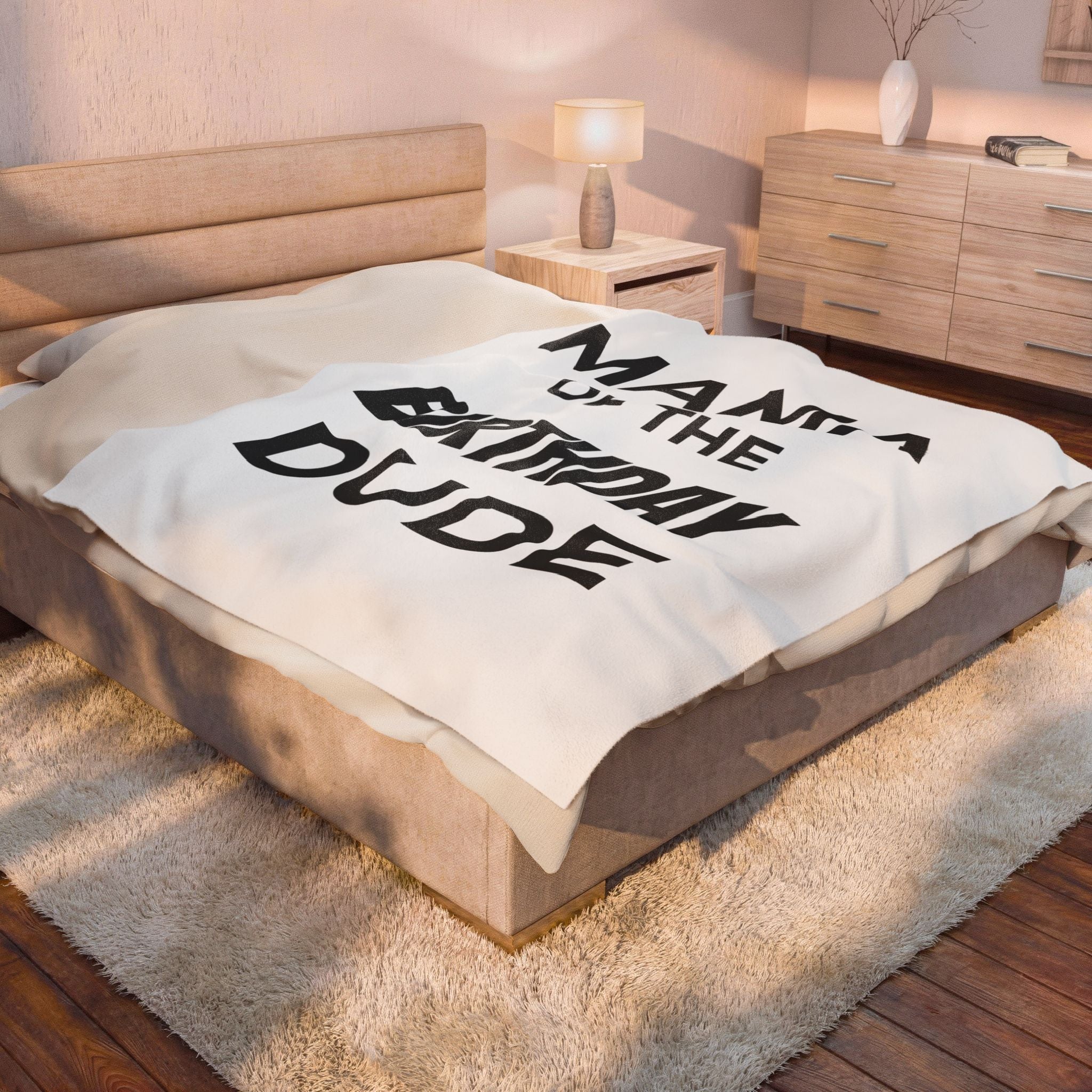 Mama Of The Birthday Dude Velveteen Plush Blanket | Cozy Gift for New Moms, Nursery Decor, Baby Shower, Birthday, Kids Room