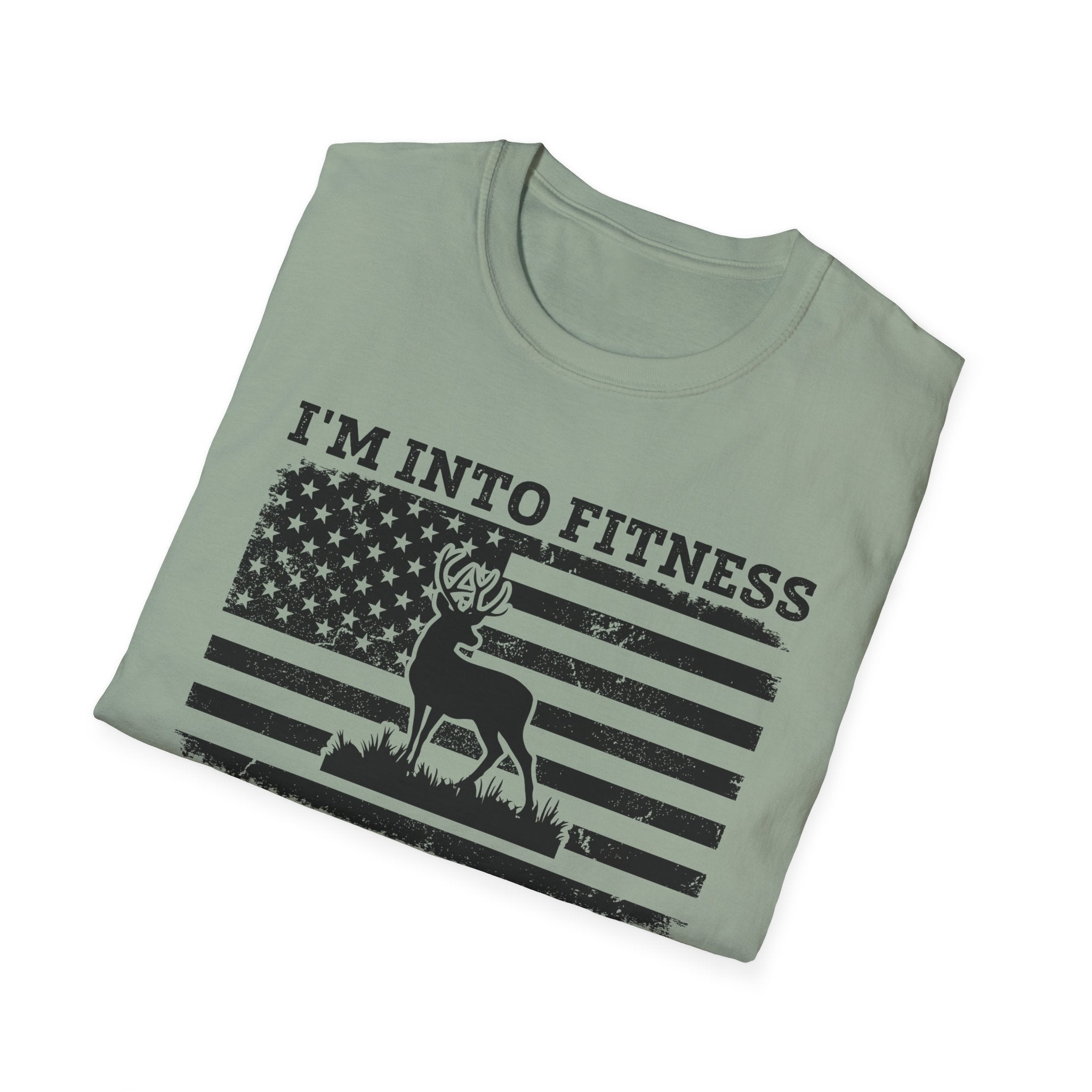 I'm Into Fitness Deer Graphic T-Shirt - Unisex Softstyle Tee for Outdoor Enthusiasts