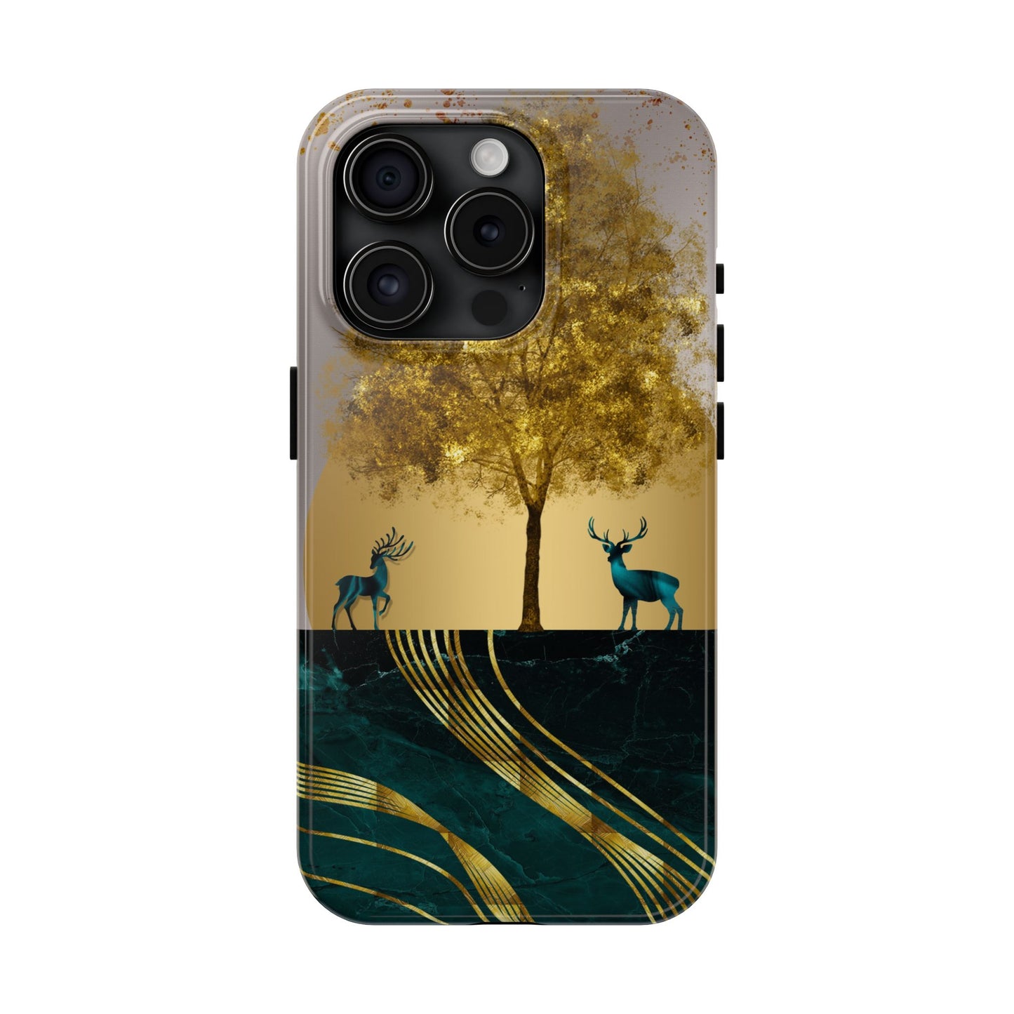 Elegant Wilderness Tough Phone Case - Golden Tree & Deer Design