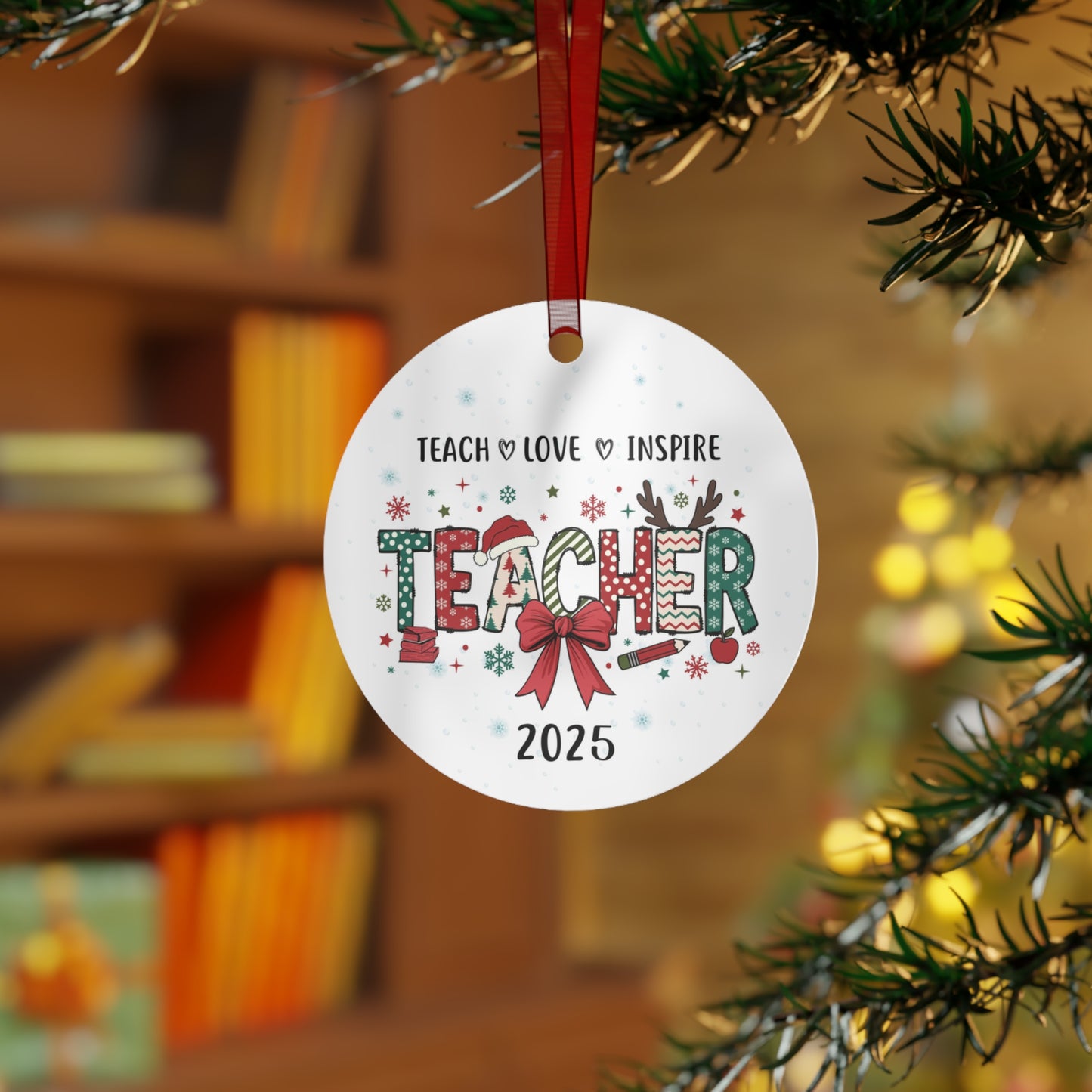 Teacher Inspiration Metal Ornament, Christmas Gift for Educators, Holiday Decor, Personalized Teacher Gift, Yearly Keepsake