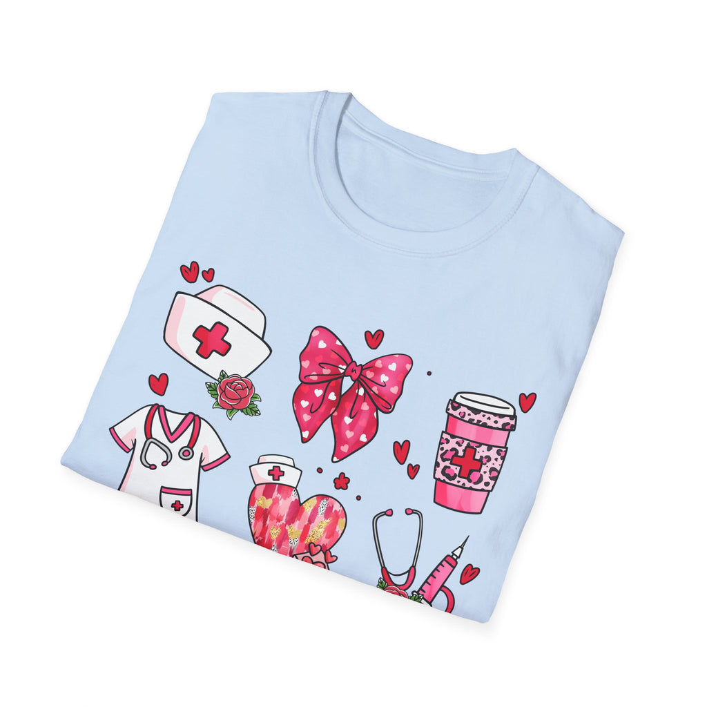 Nurse Love Unisex Softstyle T-Shirt - Heart & Bow Design for Healthcare Professionals