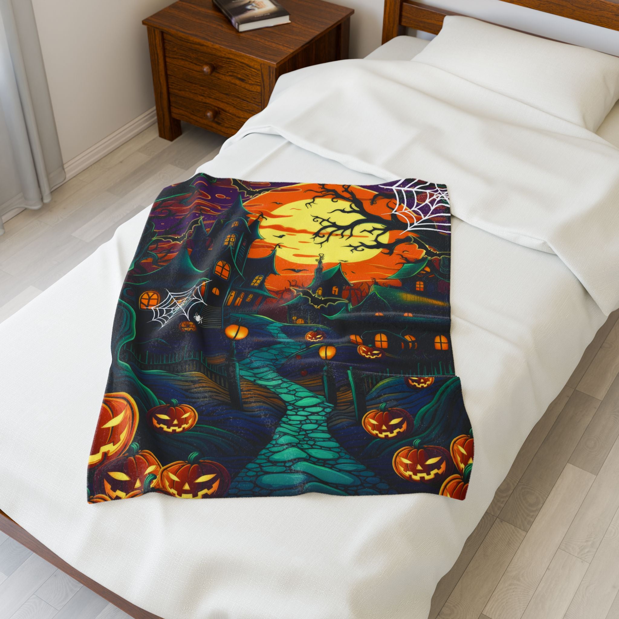 Velveteen Plush Blanket, Cozy Throw for Spooky Nights, Perfect for Autumn